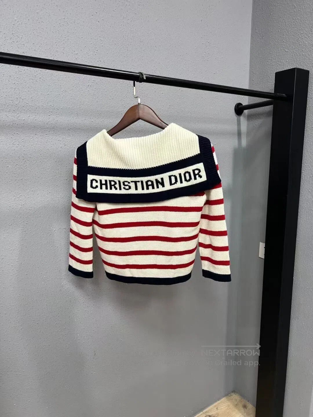 Dior Striped Navy Collar Cardigan.