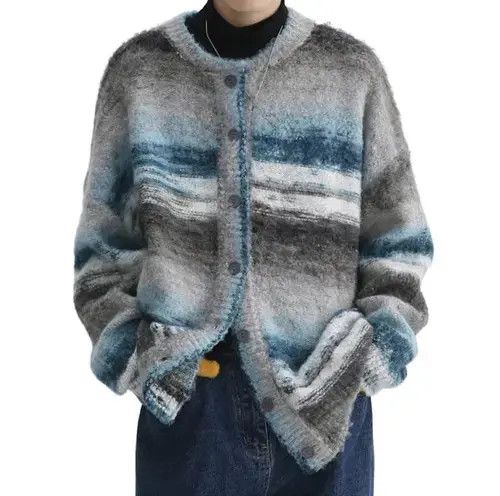 Aran Isles Knitwear Striped Knit Green Cardigan Sweater Cute y2k Size US L / EU 52-54 / 3 - 1 Thumbnail
