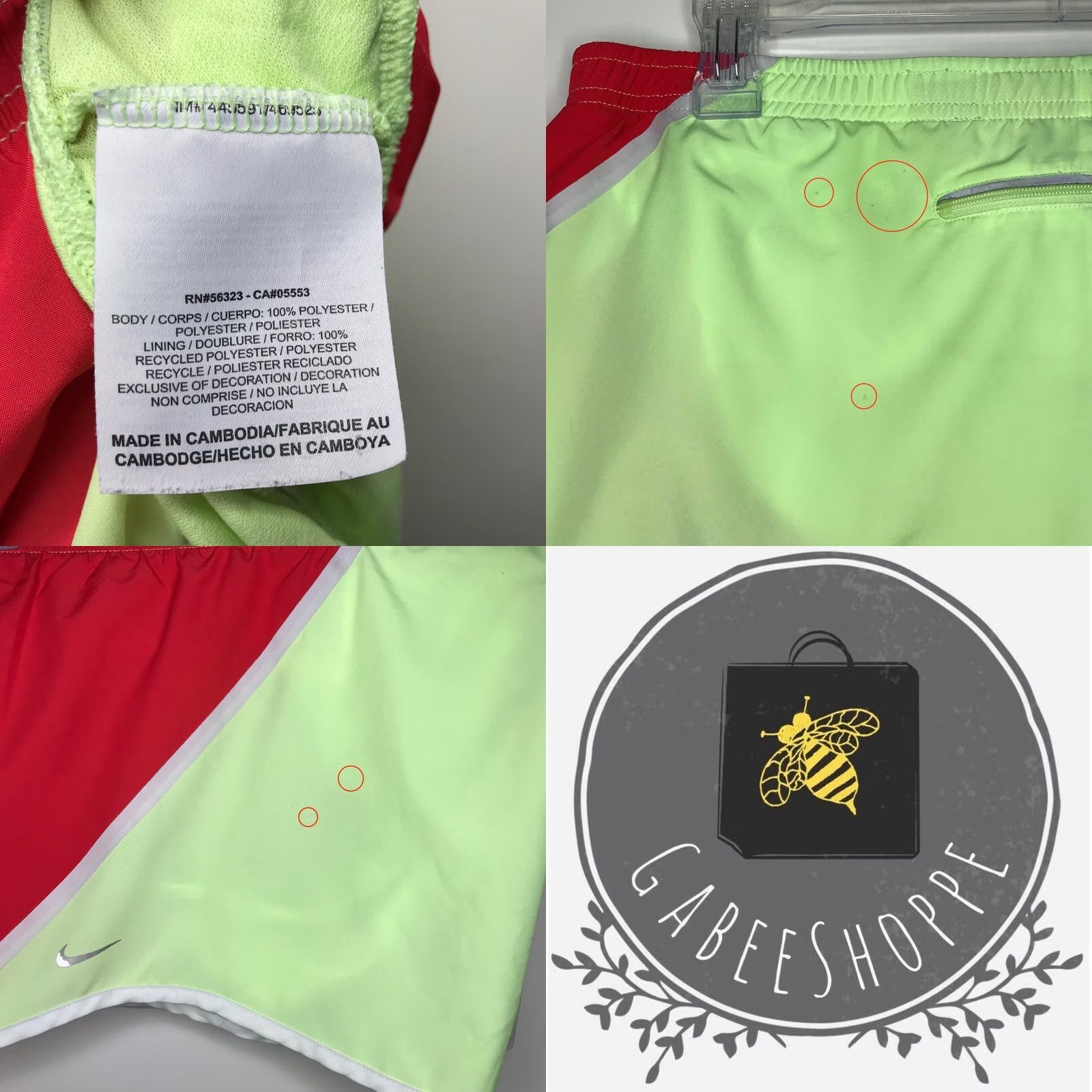 Nike Nike Dri Fit Running Shorts Womens Large Green Red Zip Pocket Activewear Size 36" / US 14 / IT 50 - 9 Thumbnail