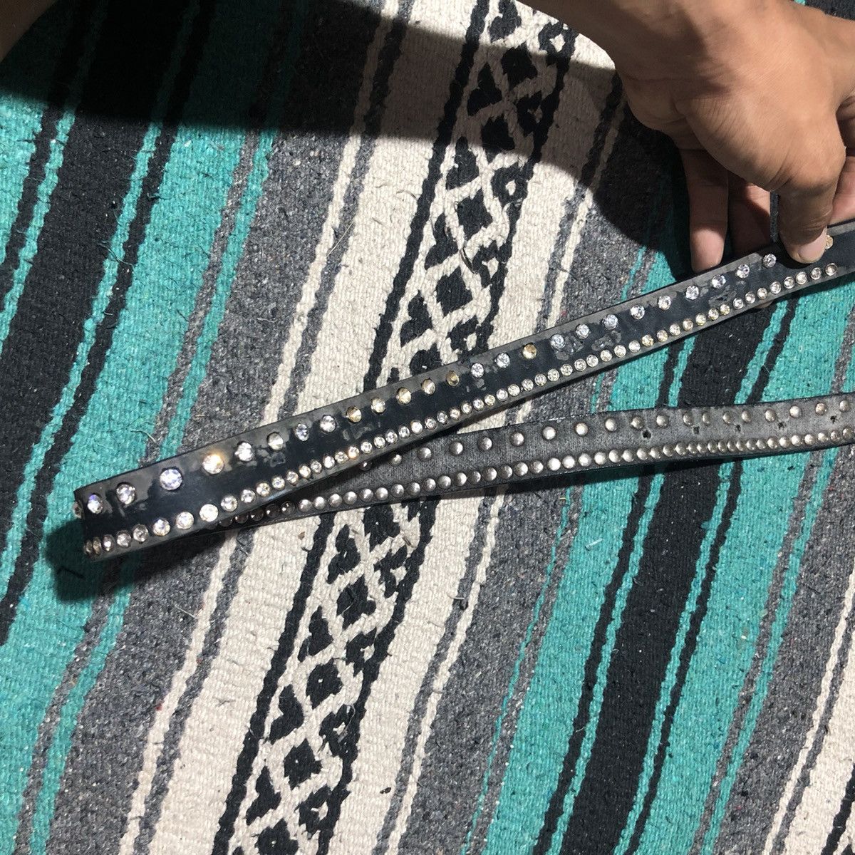 If Six Was Nine Unknown - Crystal Emerald Studded Belts Size ONE SIZE - 5 Thumbnail