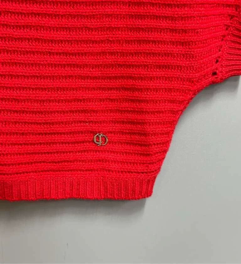 Dior Red Short Sleeve Knit Top with Logo-2505 Size XS / US 0-2 / IT 36-38 - 5 Thumbnail