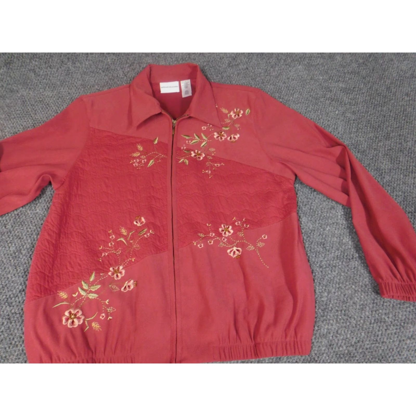 Vintage Alfred Dunner Jacket Womens Medium Pink Floral Full Zip Stretch Knit Embroidered 14 Regular Fallout Peanuts Model N/A No - Size XL / US 12-14 / IT 48-50 - 3 Thumbnail