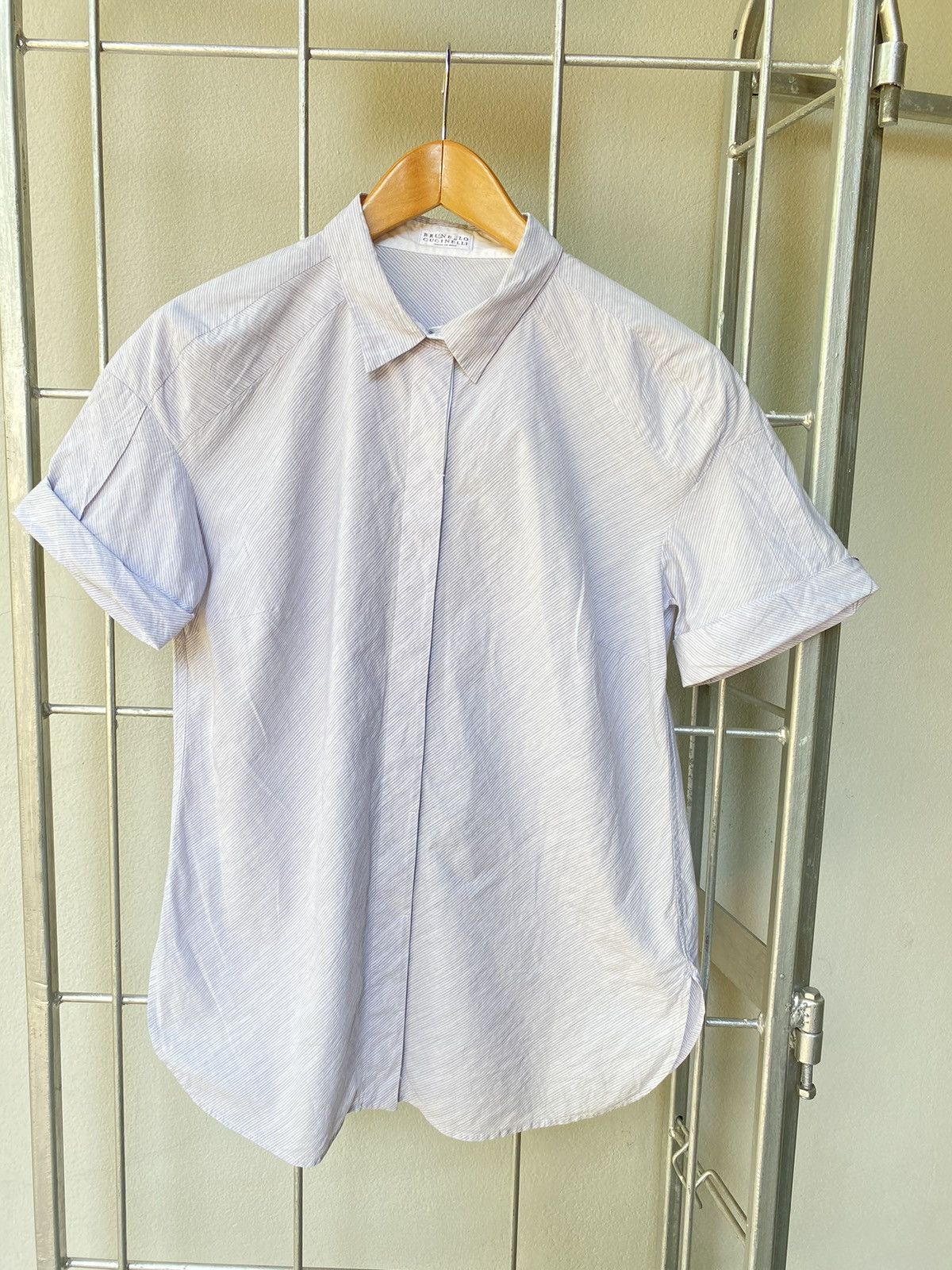 image of Brunello Cucinelli Stripped Ladie Shirt in Grey, Women's