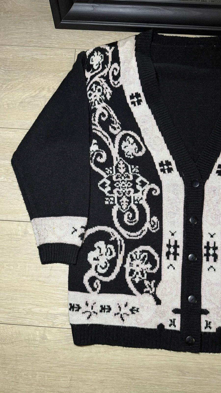 Other Vintage 1990s Gothic / Grunge Pink White Black Cardigan Size L / US 10 / IT 46 - 2 Thumbnail