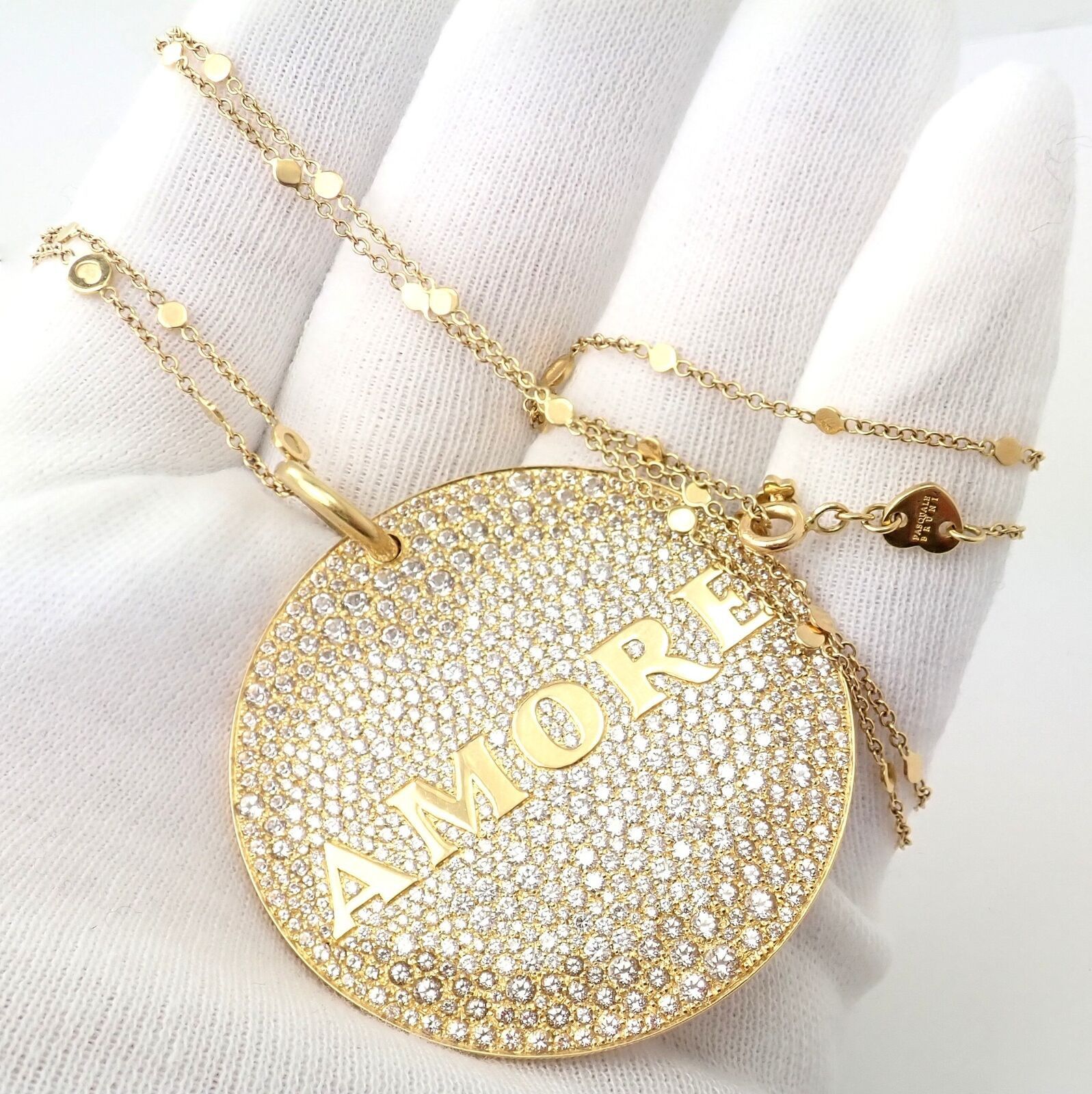Yellow Gold Large Diamond + Sapp Amore Pendant Necklace