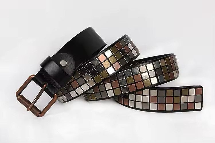 Designer × Leather Streetwear Retro Heavy Metal Cowboy Leather Strap Punk Belt Size 38 - 1 Thumbnail