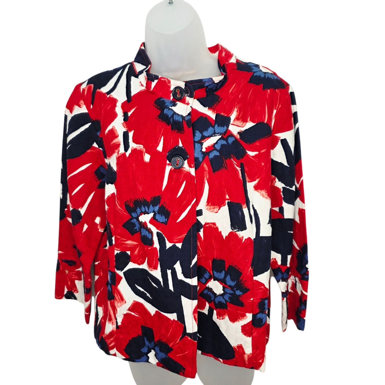 Other Ruby Rd. Blue & Red Floral Print 3/4 Sleeve Jacket Size 14 Size XL / US 12-14 / IT 48-50 - 1 Thumbnail