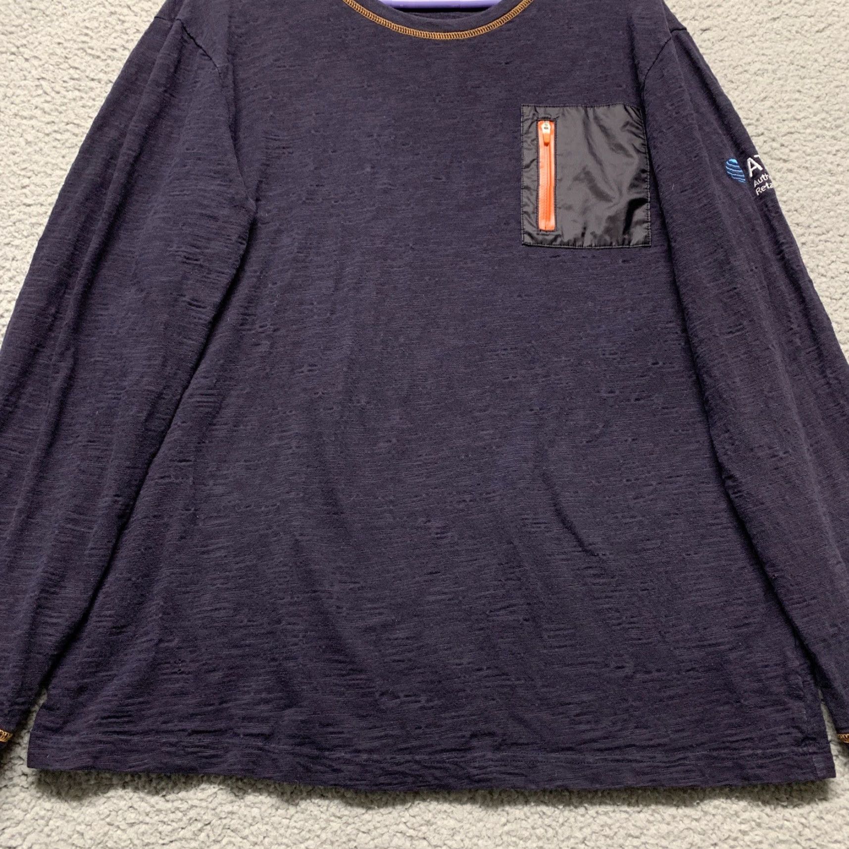 Urban Outfitters VINTAGE The Outfitters Mens Tee Size L Navy Blue 1 Zip Pocket Orange Trim Logo on Sleeve Size US L / EU 52-54 / 3 - 3 Thumbnail