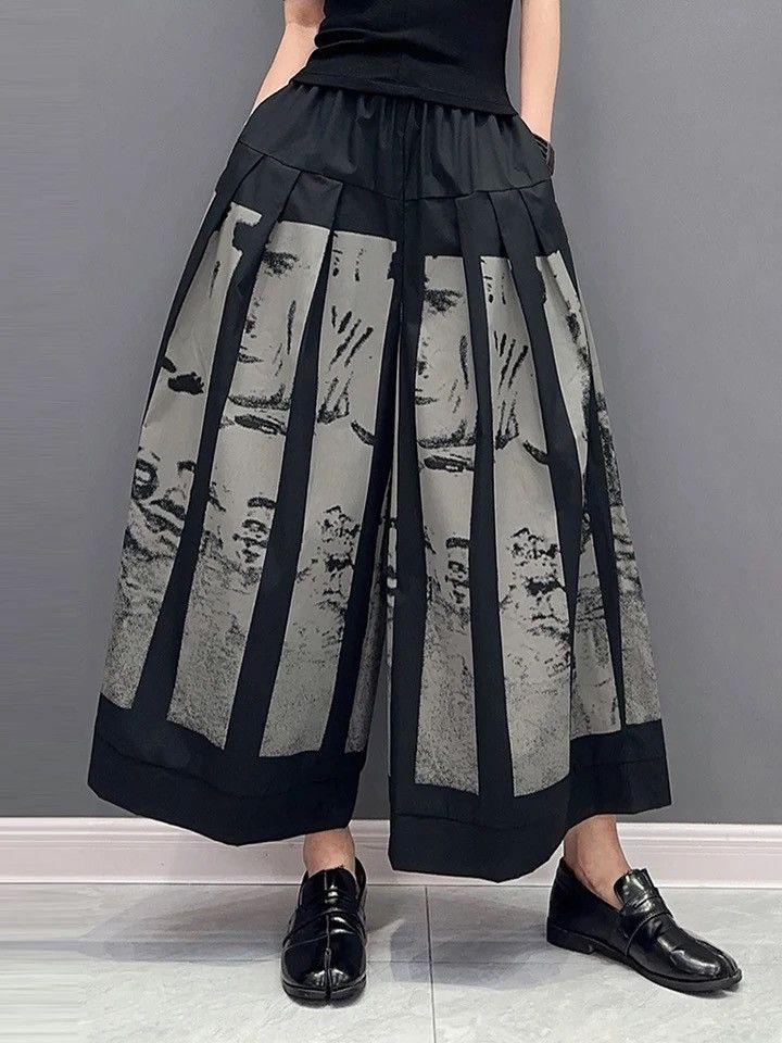 Print Wide Leg Pants Woman Korea 2023 Spring New