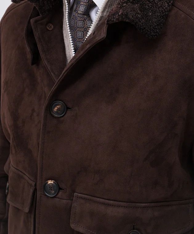 Brunello Cucinelli o1w1db10226 Lamb Fur Shearling Jacket in Dark Brown Size US XS / EU 42 / 0 - 5 Thumbnail