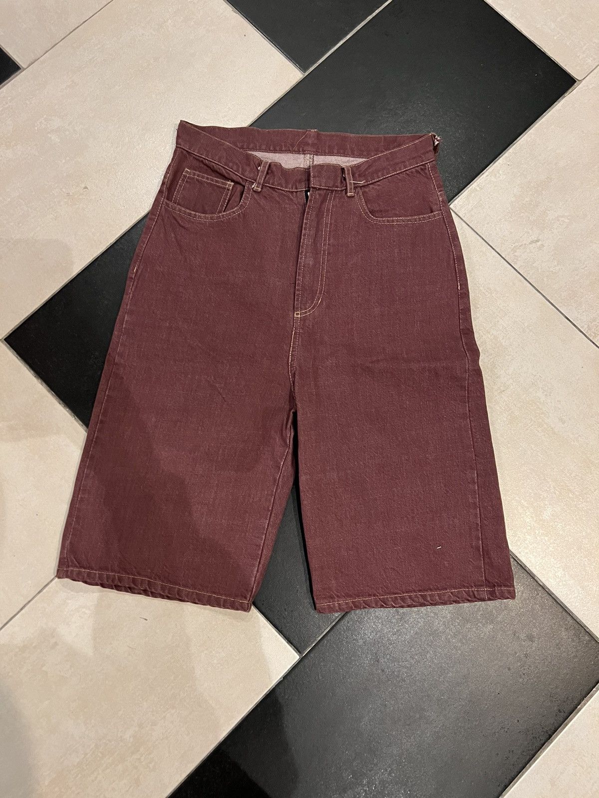 image of Who Decides War Sample Blank Denim Shorts in Burgandy, Men's (Size 30)