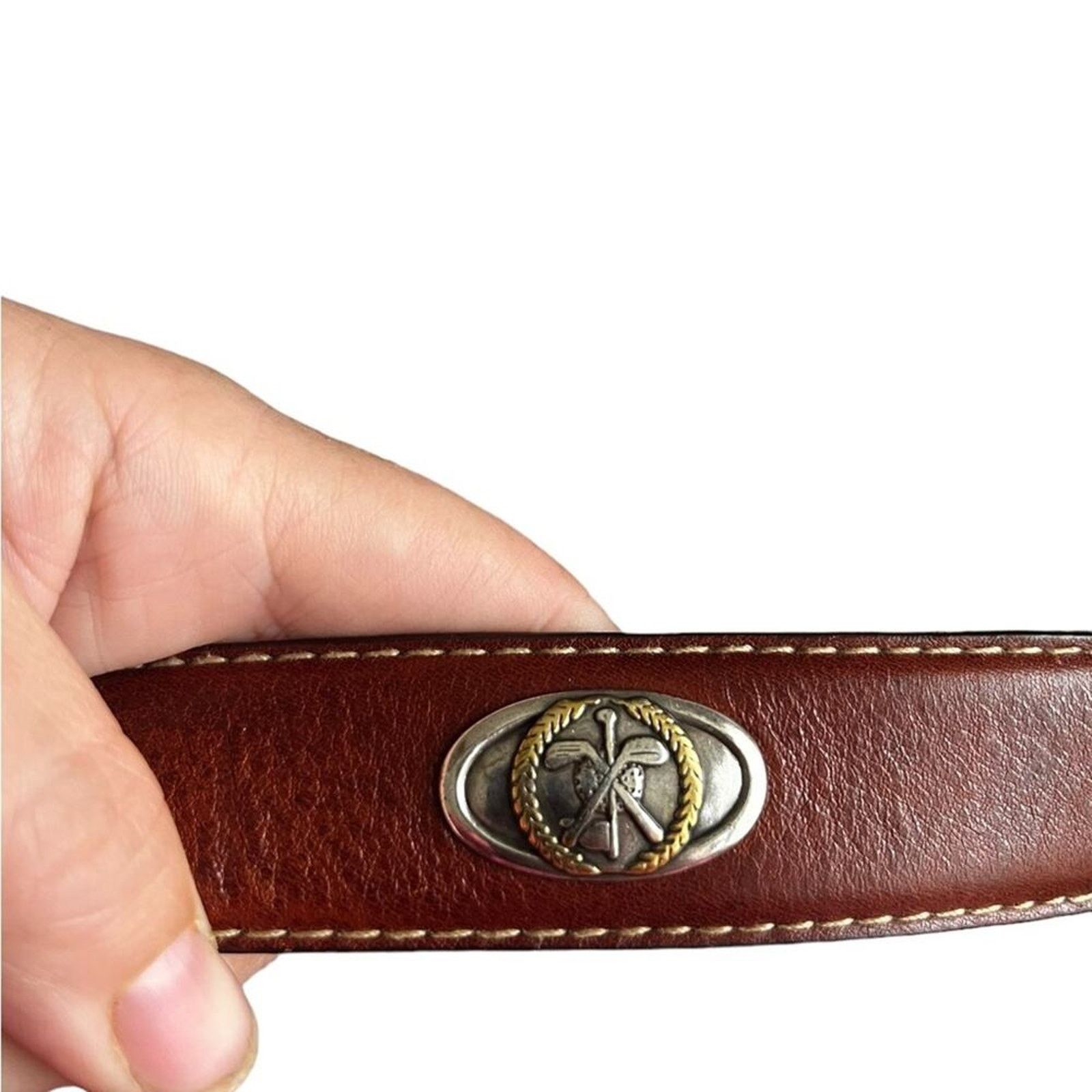 Fossil Vintage Fossil leather Golf Theme belt 44” Size 44 - 7 Thumbnail