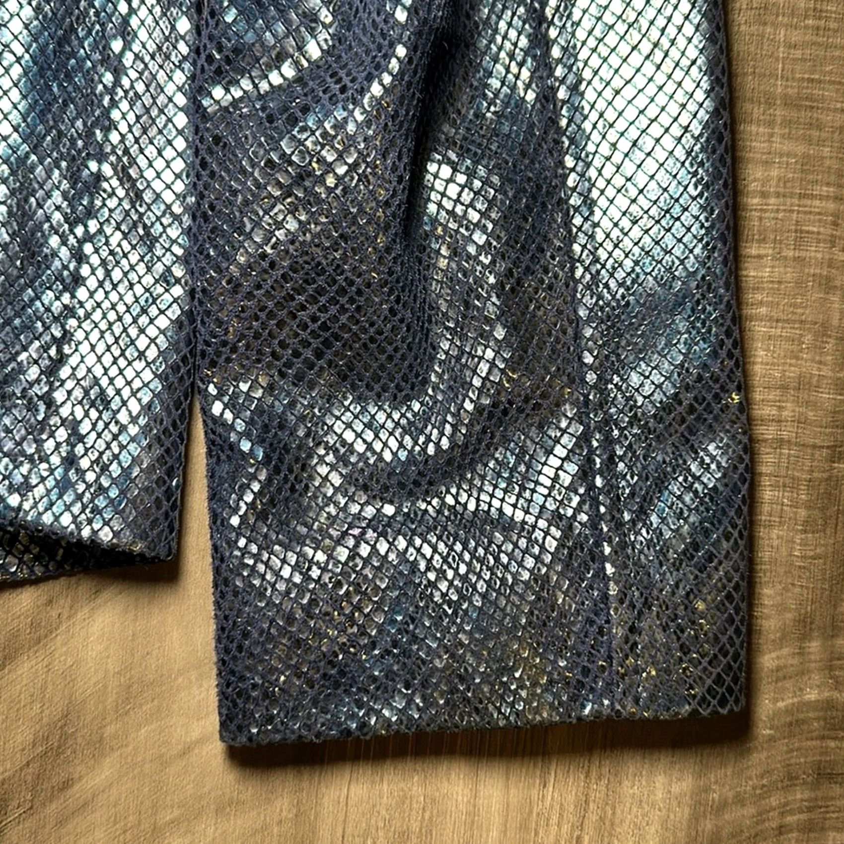 Escada ESCADA Bomber Jacket Leather Blue Snakeskin Pig Suede Metallic 8 Womens Size M / US 6-8 / IT 42-44 - 3 Thumbnail