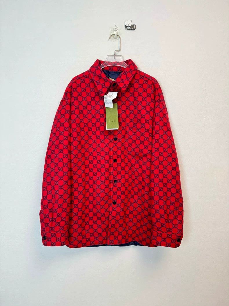 Gucci Gucci Red GG Print Shirt Coat Size US XL / EU 56 / 4 - 1 Thumbnail