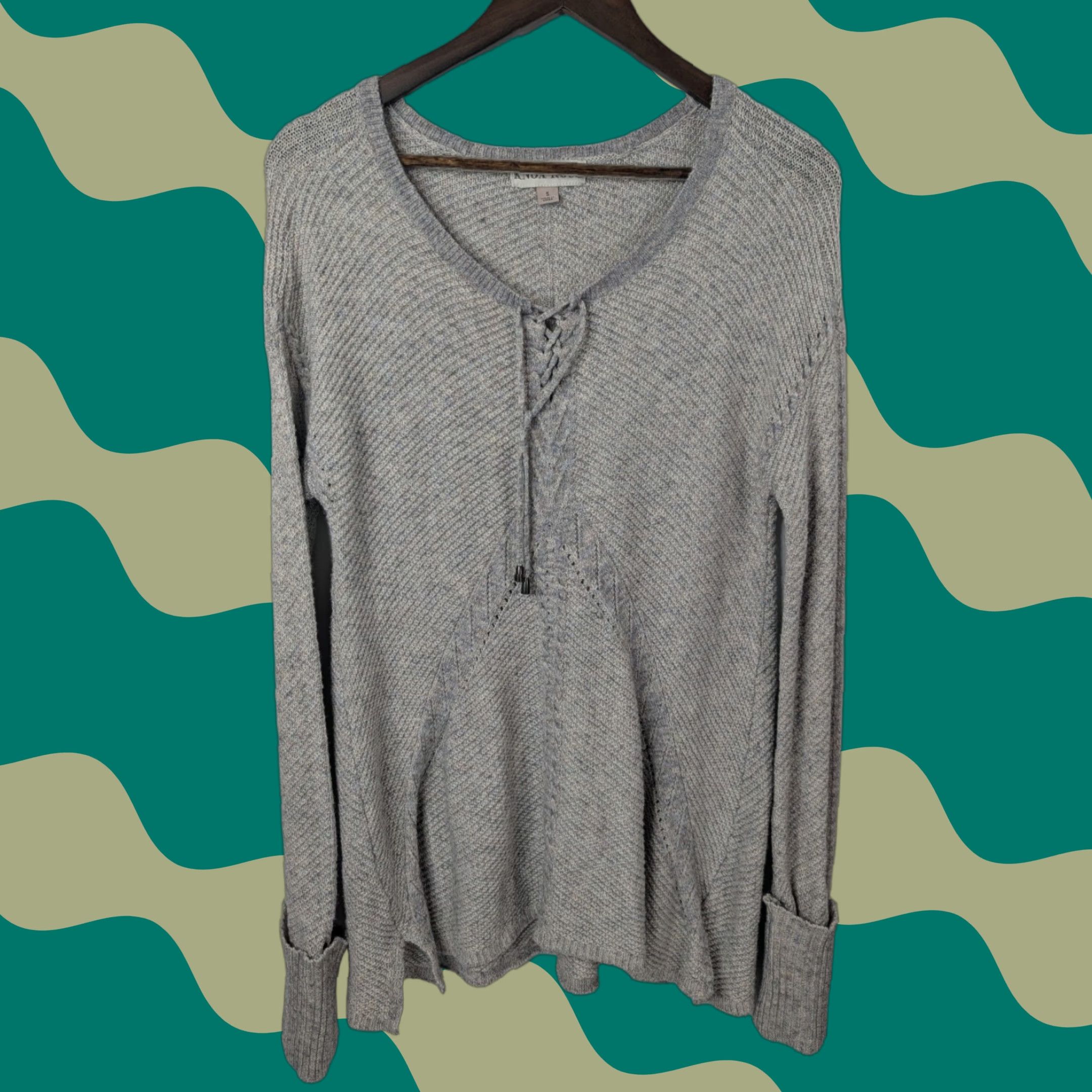 Vintage Knox Rose Top Shirt Sweater Women's Small Gray Tie Neck Waffle Knit Cottagecore Size S / US 4 / IT 40 - 1 Thumbnail