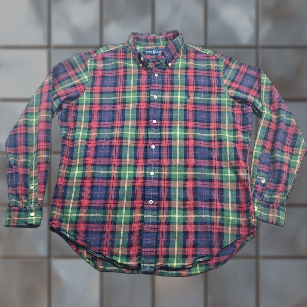 Ralph Lauren VINTAGE Ralph Lauren Shirt Mens Large Red Green Navy Plaid Button Down Classic Fit Logo Shirt Size US L / EU 52-54 / 3 - 1 Thumbnail