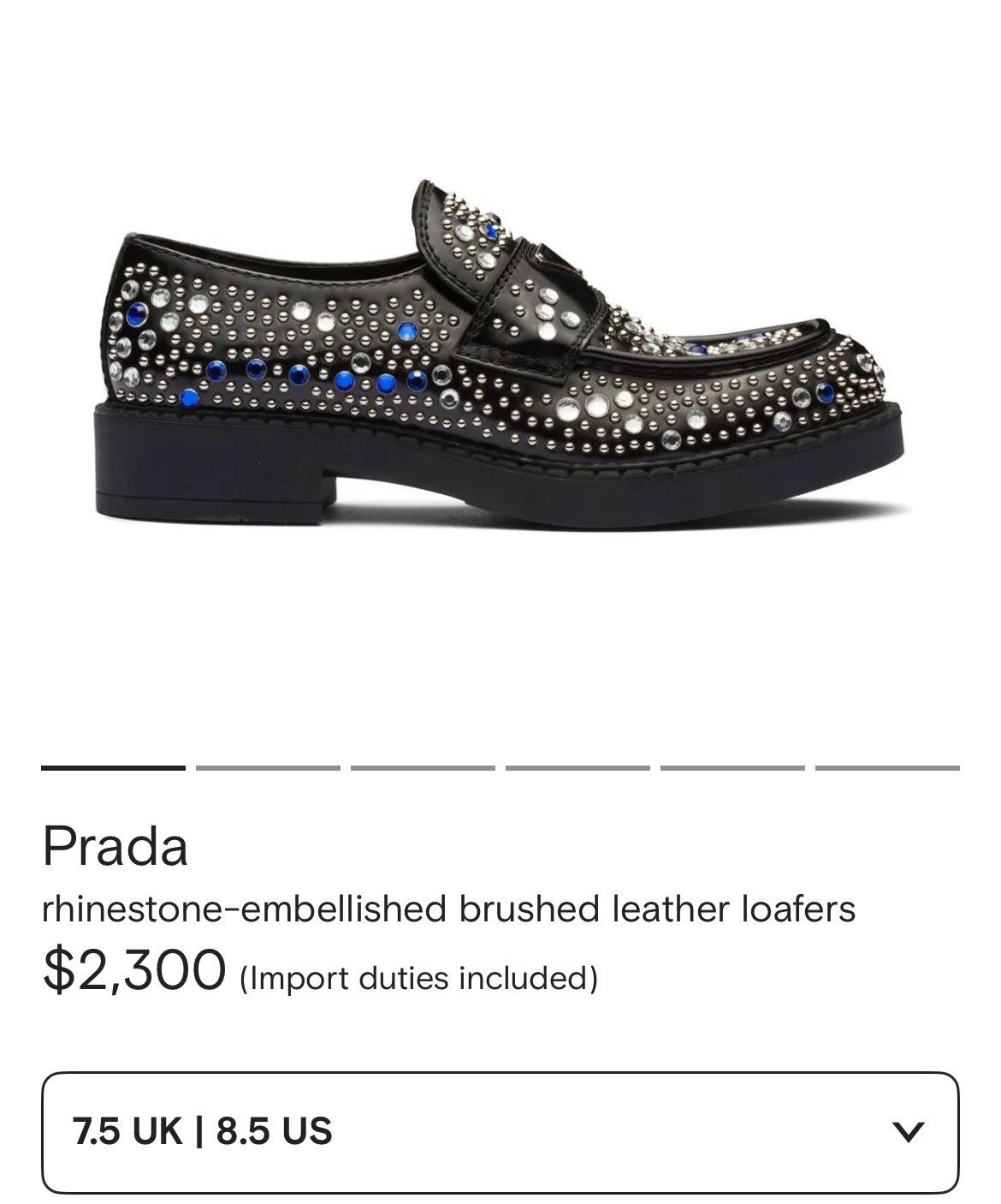 Prada Prada Brushed-leather loafers with studs and rhinestones Size US 7.5 / EU 40-41 - 10 Thumbnail