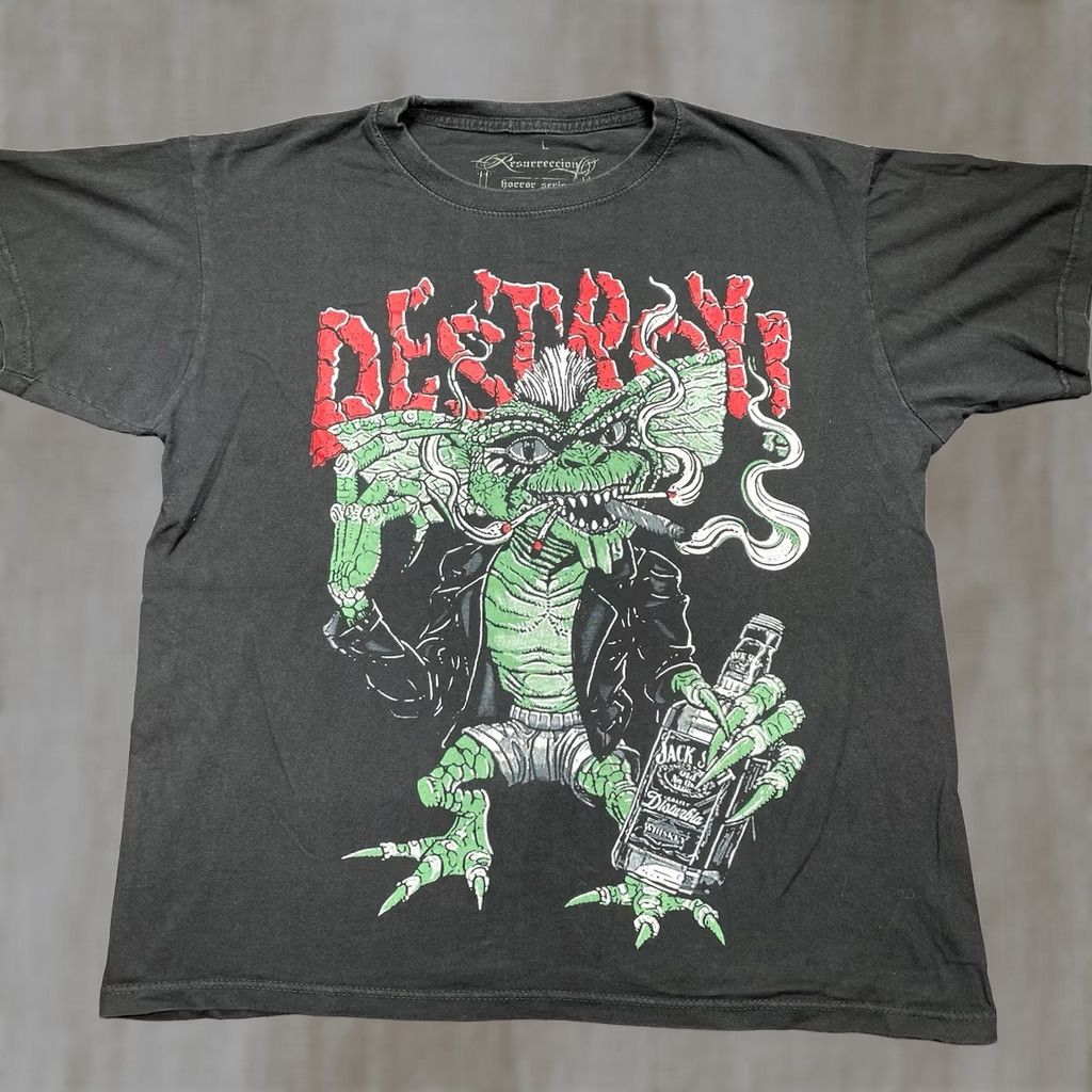 Rucking Fotten Gremlins Shirt Mens L Black Striped Graphical Jack Daniels Horror Resurreccion 90s Movie Mens Size US L / EU 52-54 / 3 - 1 Thumbnail