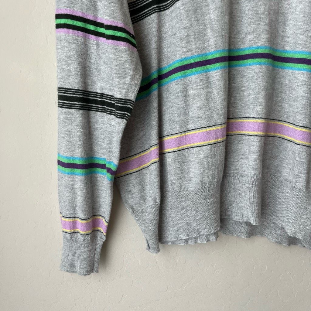 Allude Allude Gray Cashmere Blend Multicolor Striped Long Sleeve Cr Size L / US 10 / IT 46 - 3 Thumbnail