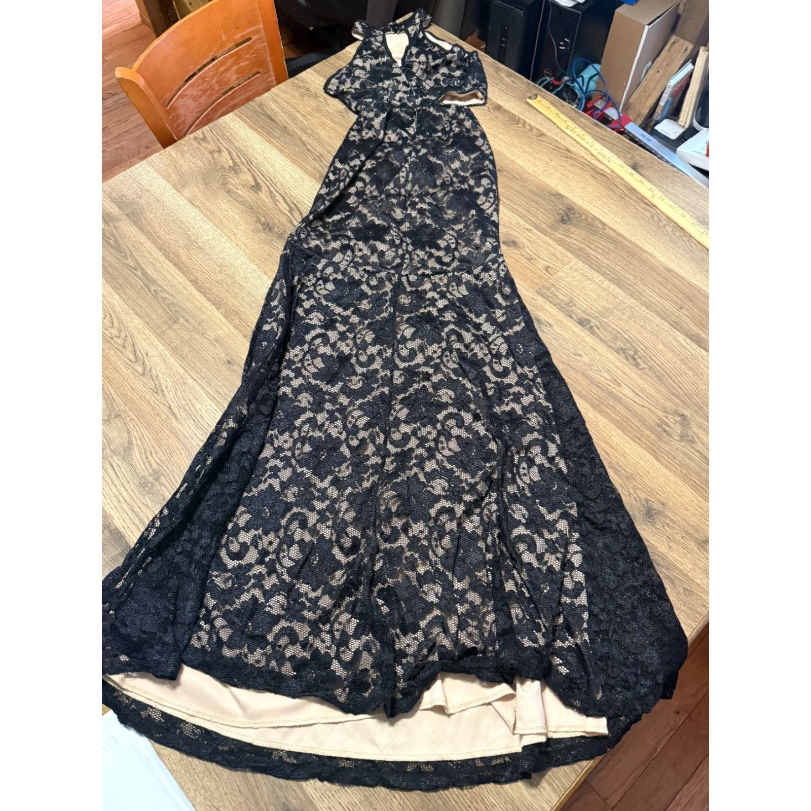 Vintage Emerald Sundae Dress Womens Small Black Tan Floral Lace Sleeveless Open Cut-Out Maxi Dress Size S / US 4 / IT 40 - 2 Thumbnail