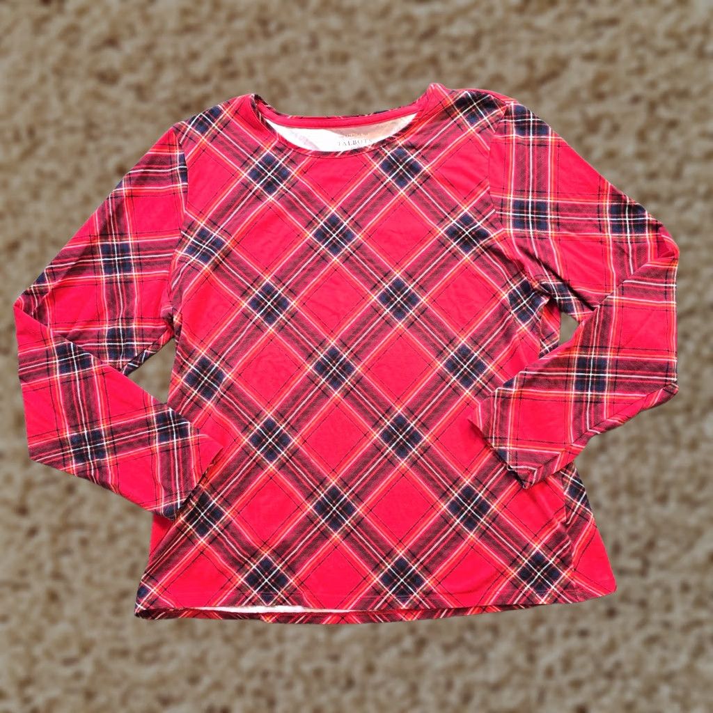 Talbots Talbots Top Womens Petite XL Red Plaid Long Sleeve Stretch Casual Comfort Shirt Adults Womens Size XL / US 12-14 / IT 48-50 - 1 Thumbnail