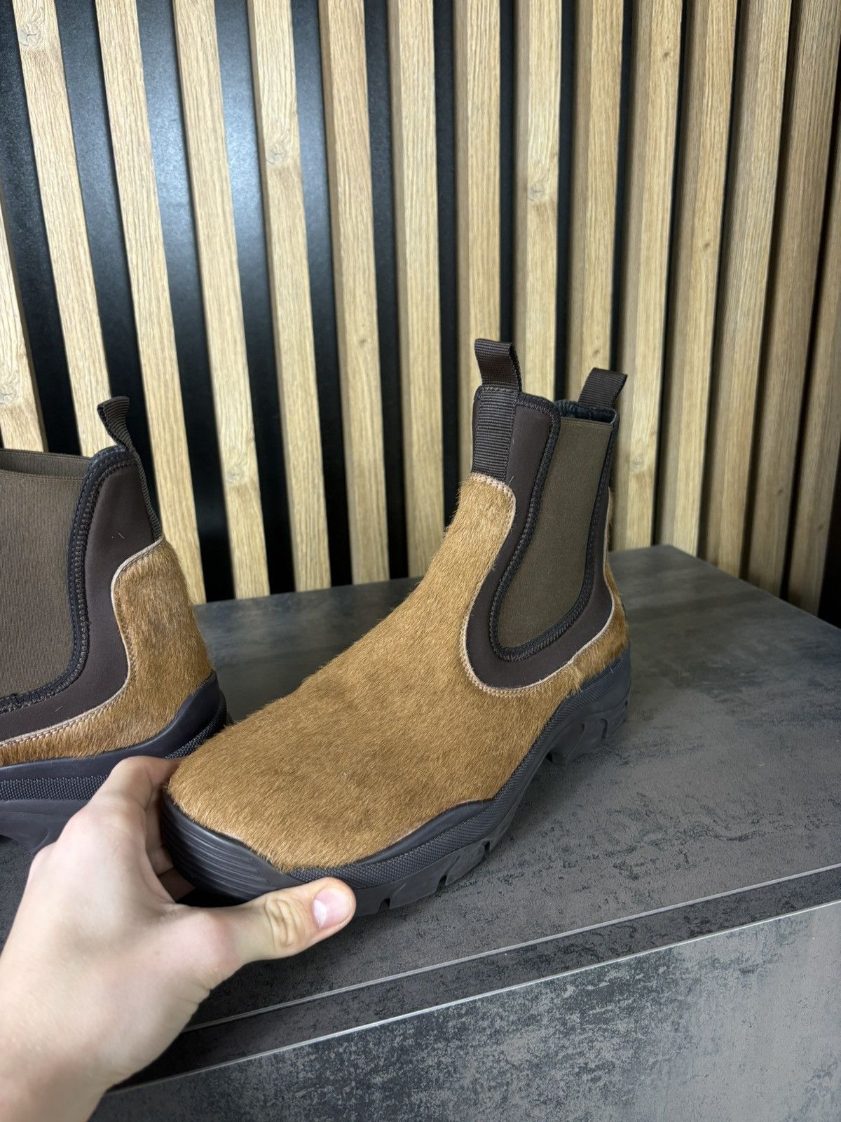 Designer × John Elliott VERY RARE John Elliott Chelsea Boots Pecan Calf Hair Limited Size US 12 / EU 45 - 7 Thumbnail