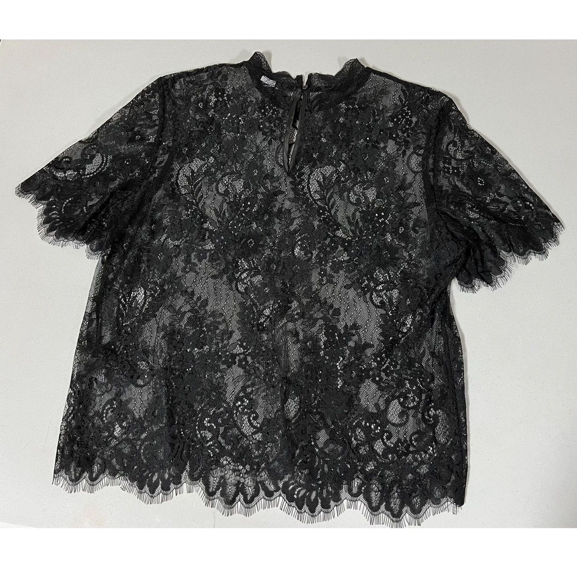 Vintage Black Victorian Floral Lace Mock-Neck Blouse Top Size M 🖤 Size M / US 6-8 / IT 42-44 - 2 Thumbnail