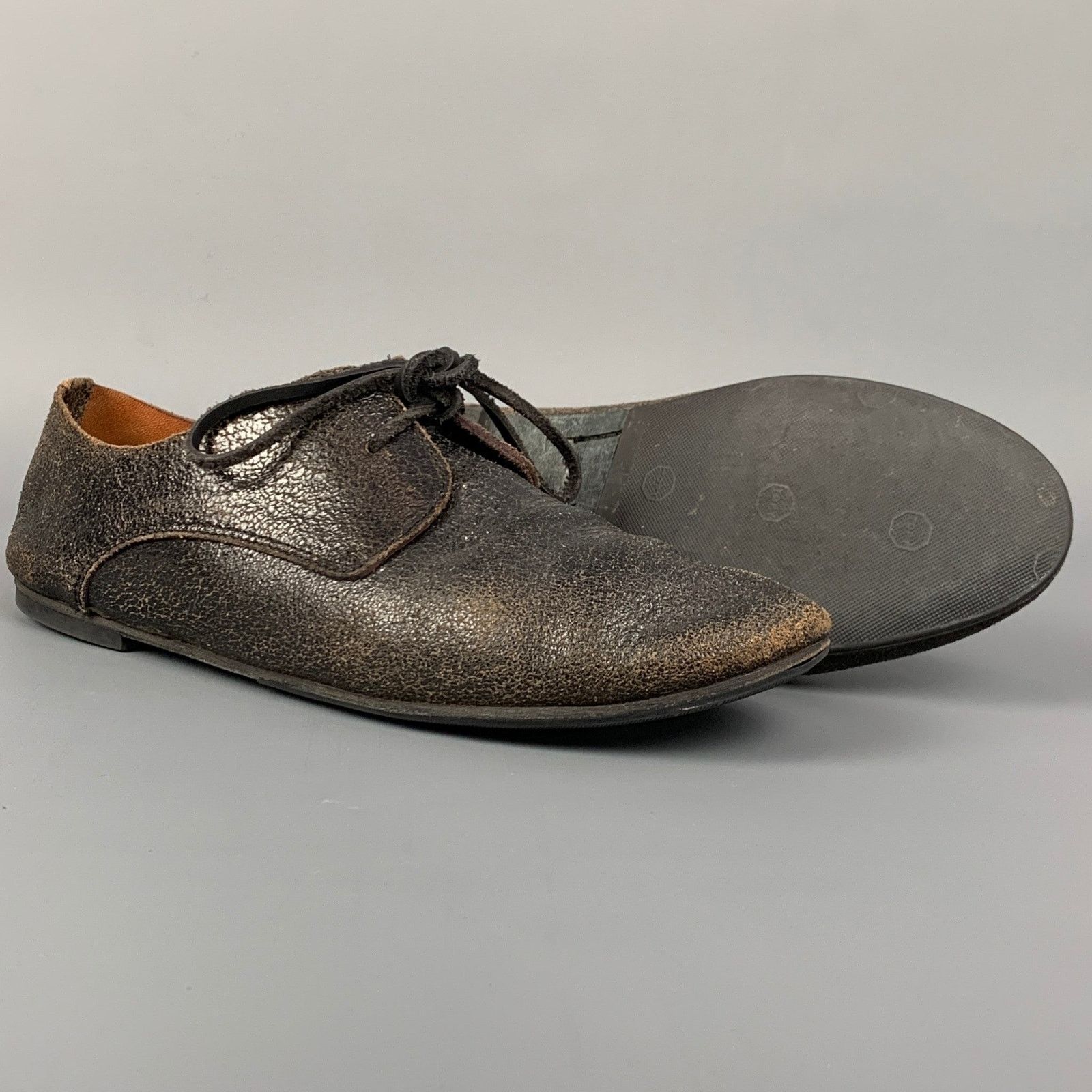 Marsell Size 7.5 Dark Brown Cracked Leather Flat Lace-Up Shoes Size US 7.5 / EU 40-41 - 3 Thumbnail