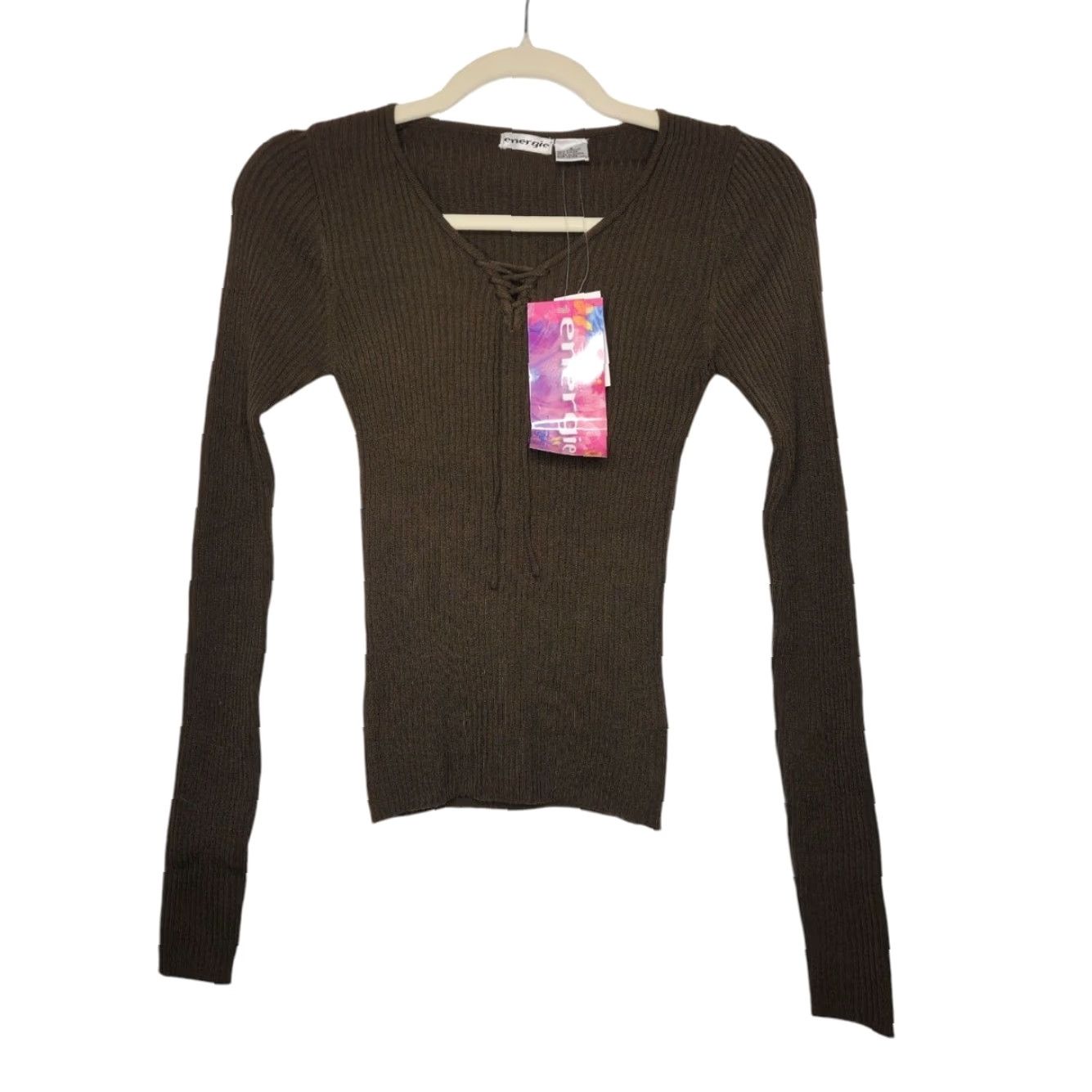 Energie VINTAGE Energie Brown Ribbed Long Sleeve T-Shirt Small Womens NWT Fairy Witch Y2K Fall 90s Grunge Emo Punk Retro AOP Size S / US 4 / IT 40 - 2 Thumbnail