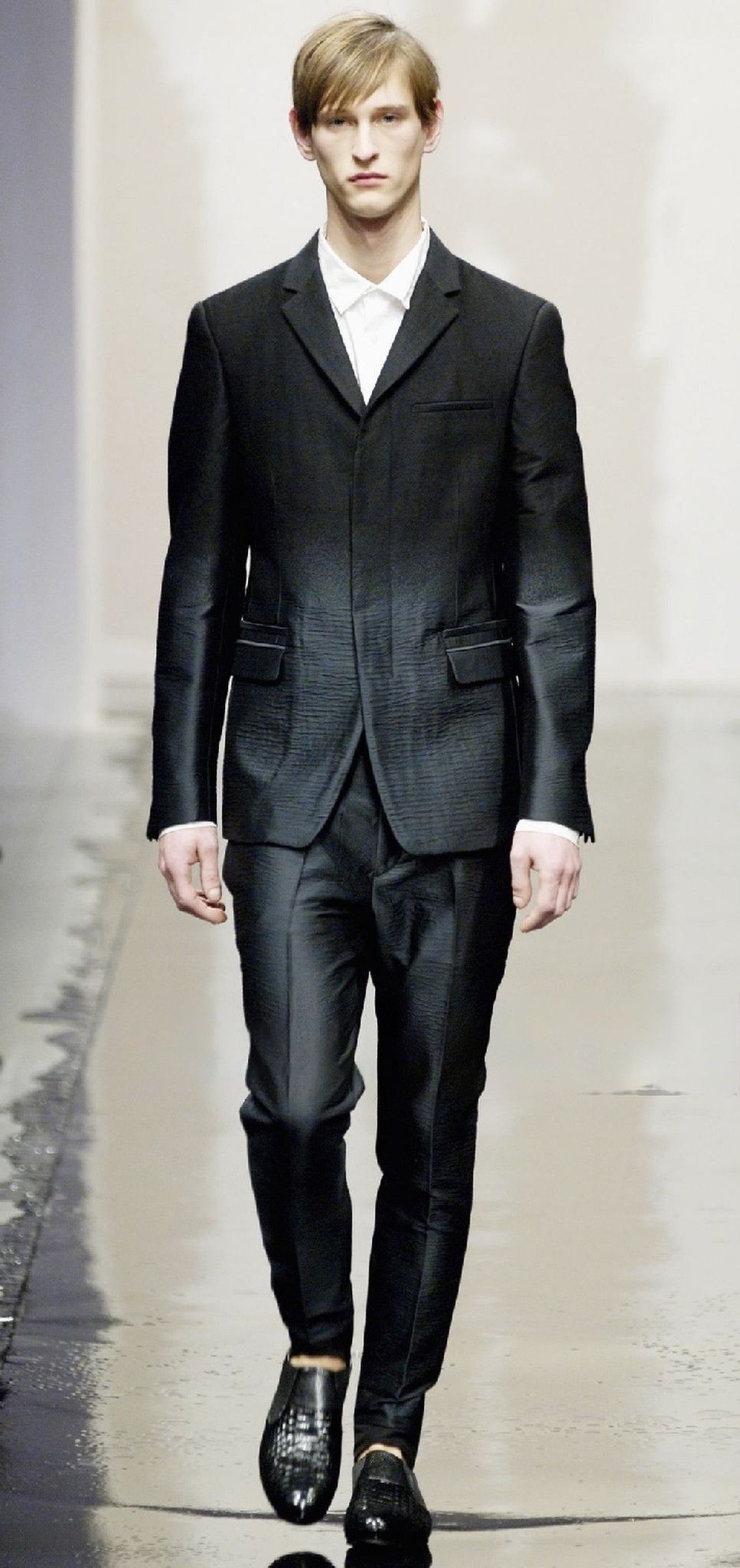 image of Prada Fused Silk / Wool Ombré Blazer Fw 2007 Runway in Black, Men's (Size 48R)