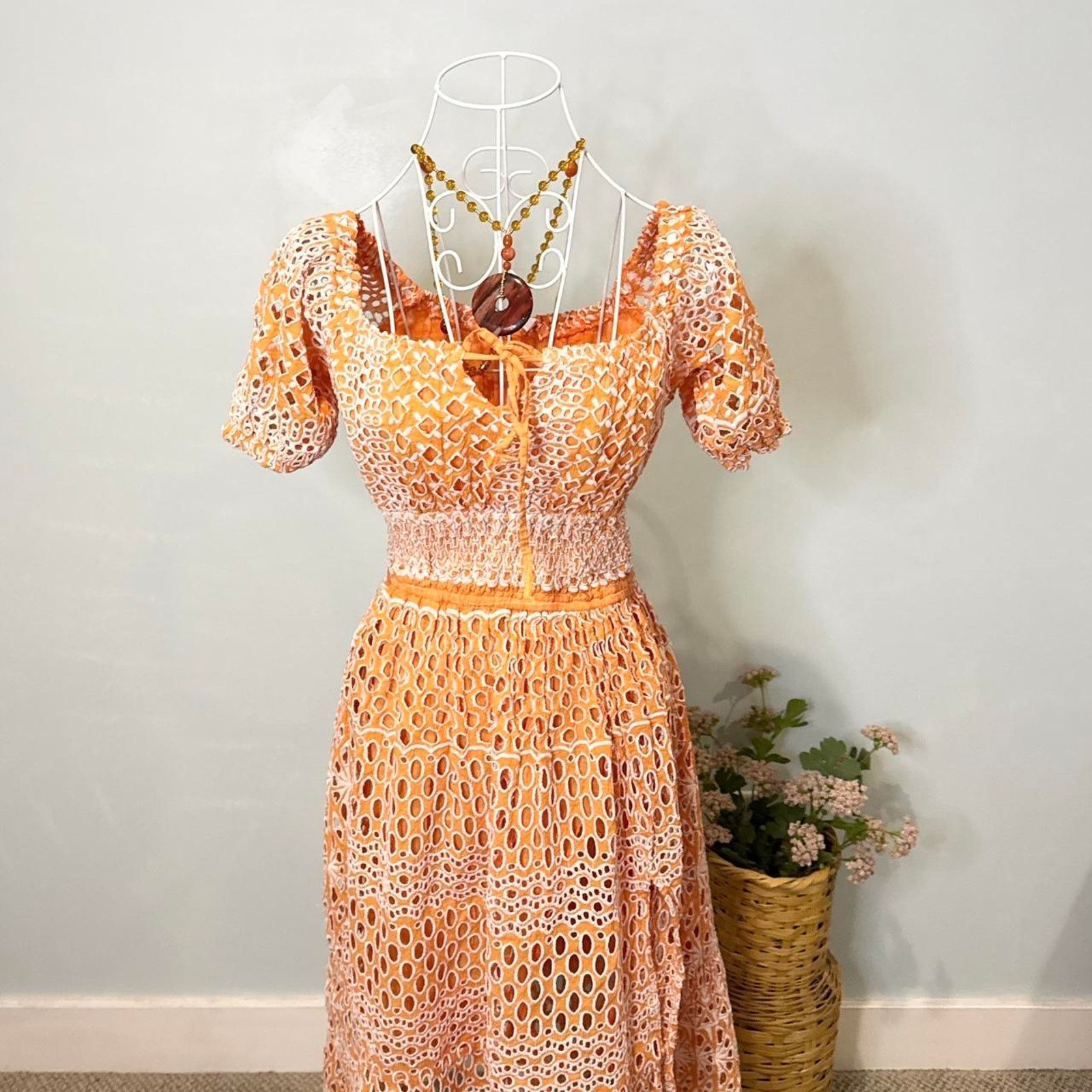 Other Stunning orange and white milkmaid maxi sun dress Size S / US 4 / IT 40 - 2 Thumbnail