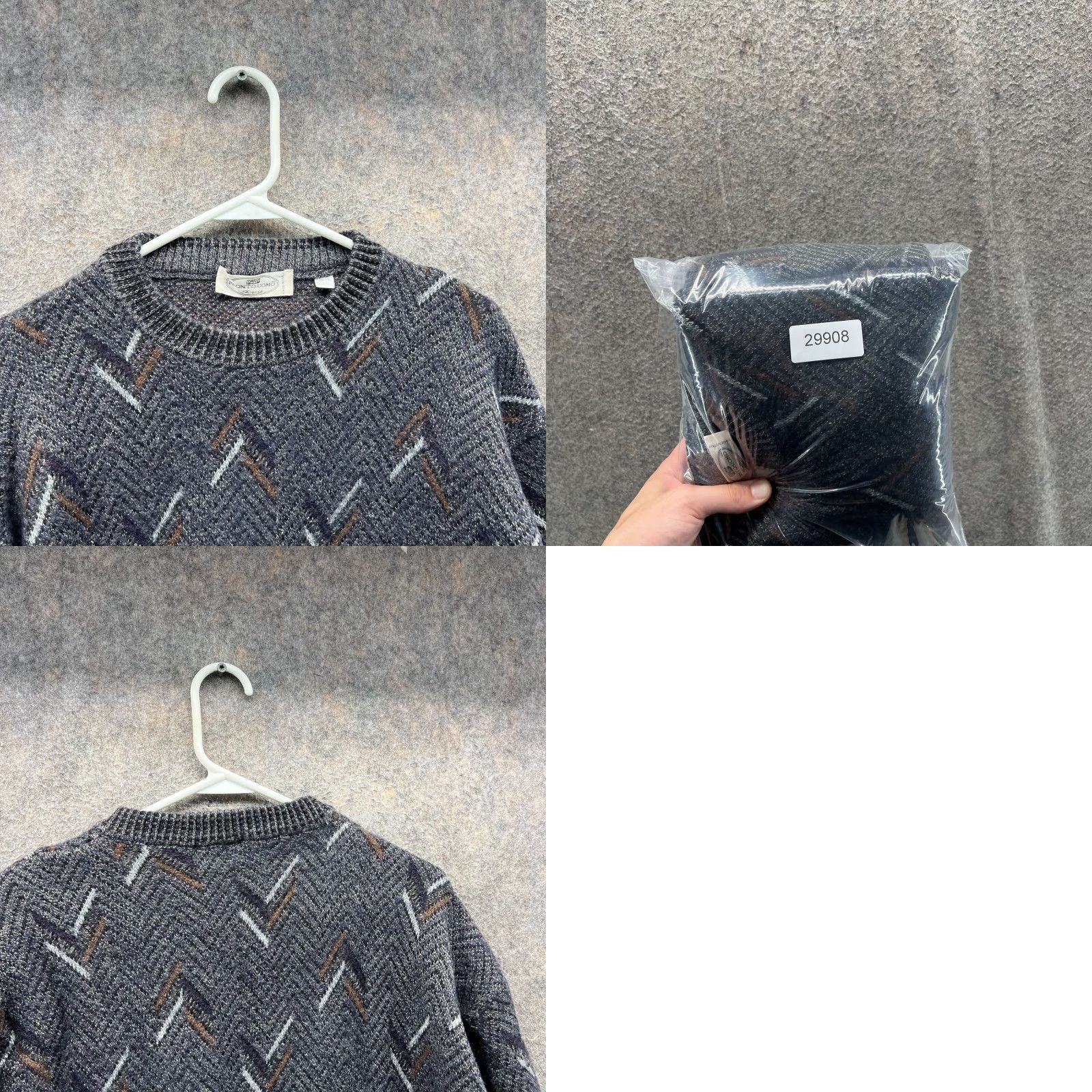 Pronto Uomo VINTAGE Pronto Uomo Sweater Mens Large Gray Merino Wool Italy Pullover Herringbone Size US L / EU 52-54 / 3 - 8 Thumbnail