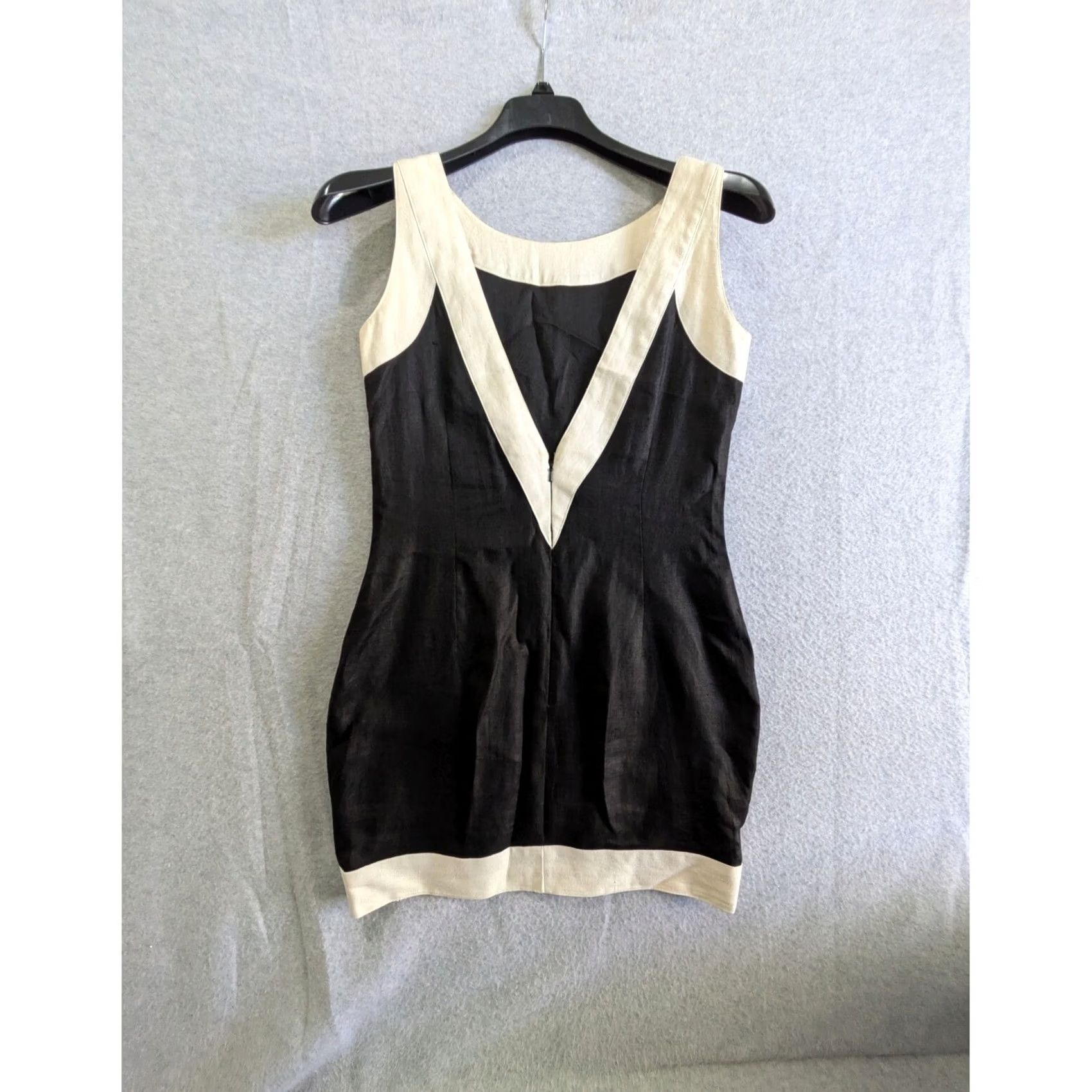 Vintage Andrea Jovine Dress Size 6 Black White Trim Linen Sleeveless Classic Mini Size M / US 6-8 / IT 42-44 - 5 Thumbnail