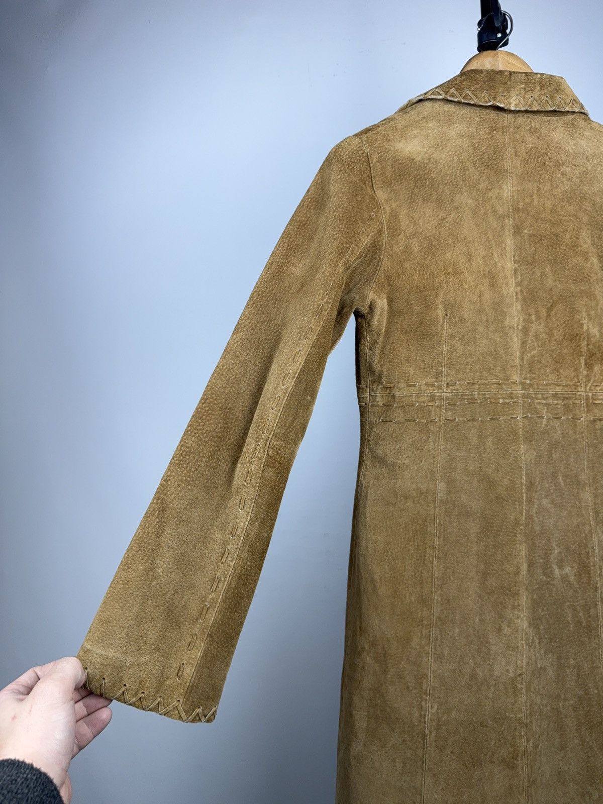 Genuine Leather Western Y2K Suede Leather Boho Coat Tan Whipstitch Jacket Size XS / US 0-2 / IT 36-38 - 14 Thumbnail