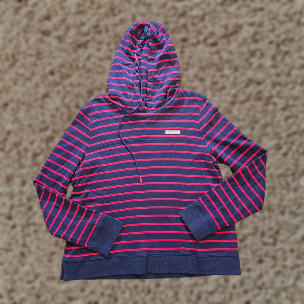 Vineyard Vines Vineyard Vines Hoodie Womens M Blue Red Stripe Preppy Nautical Sweatshirt Pullover Hooded Regular Knit Cotton Logo Modern Spring Fall Winter Size M / US 6-8 / IT 42-44 - 1 Thumbnail