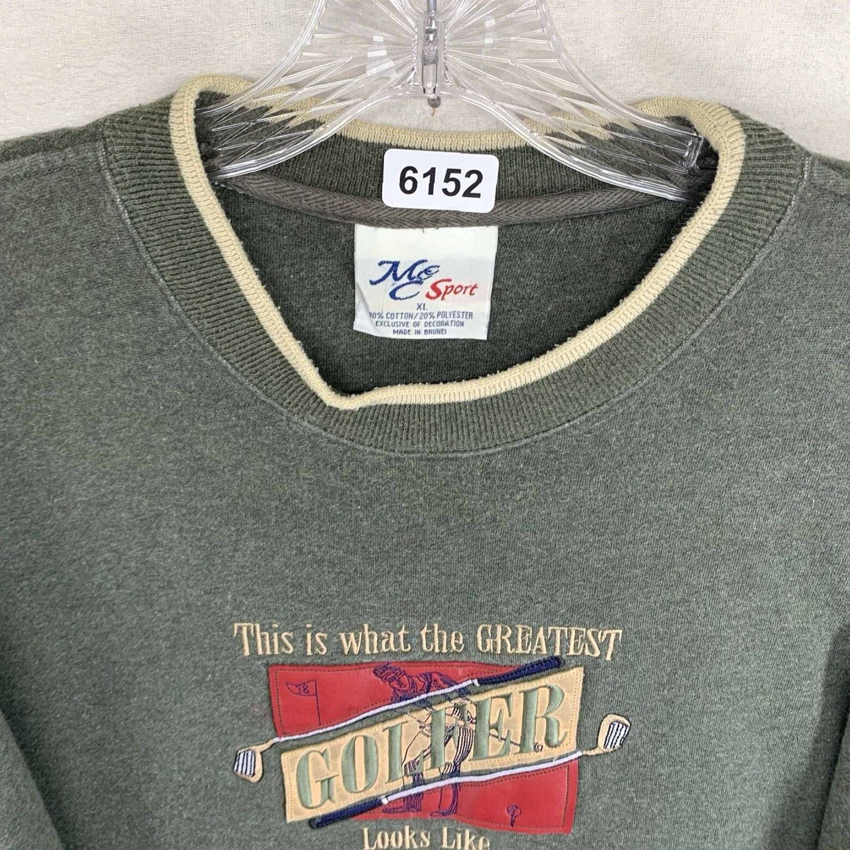Vintage VINTAGE Men's Golf Sweatshirt XL Green 90s Sports Humor Embroidered Leather Details Crew Neck Pullover Heavyweight Fleece Size US XL / EU 56 / 4 - 5 Thumbnail