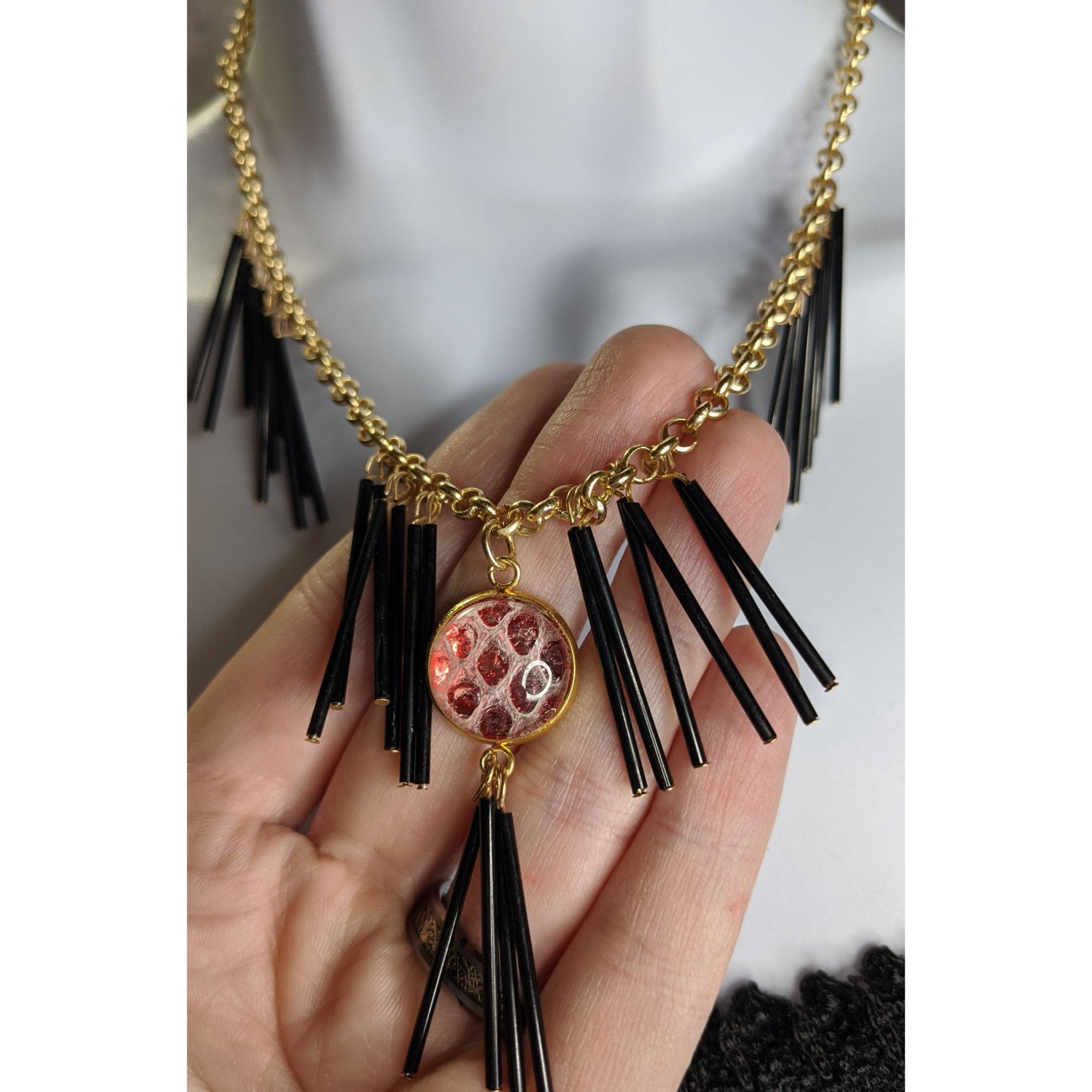 Other Whimsical Fantasy Dragon Scale Necklace With Spikey Fringe Size ONE SIZE - 2 Thumbnail