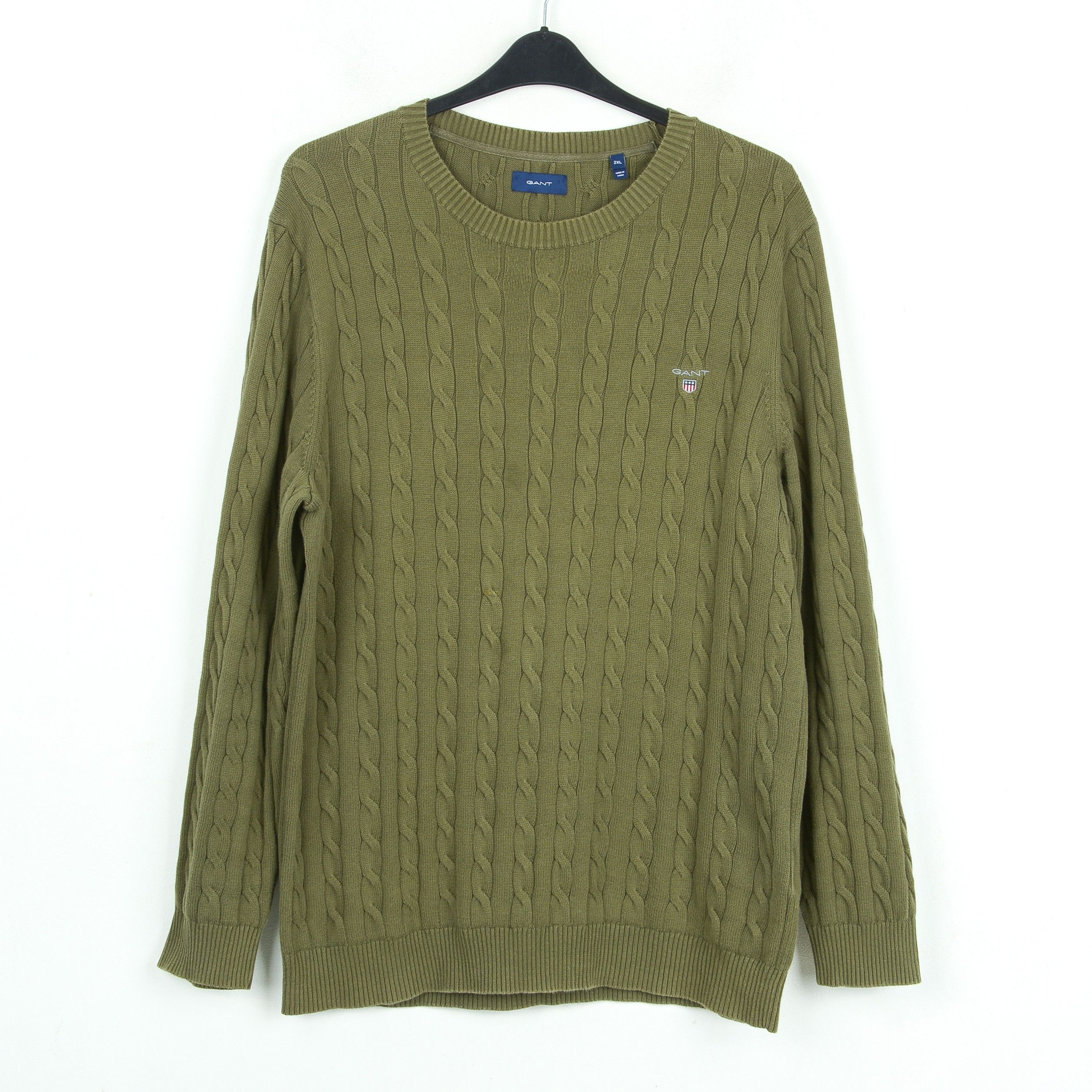 Gant Cable Knit Crew Neck Sweater Jumper Pullover Top Olive Green Size US XXL / EU 58 / 5 - 1 Thumbnail