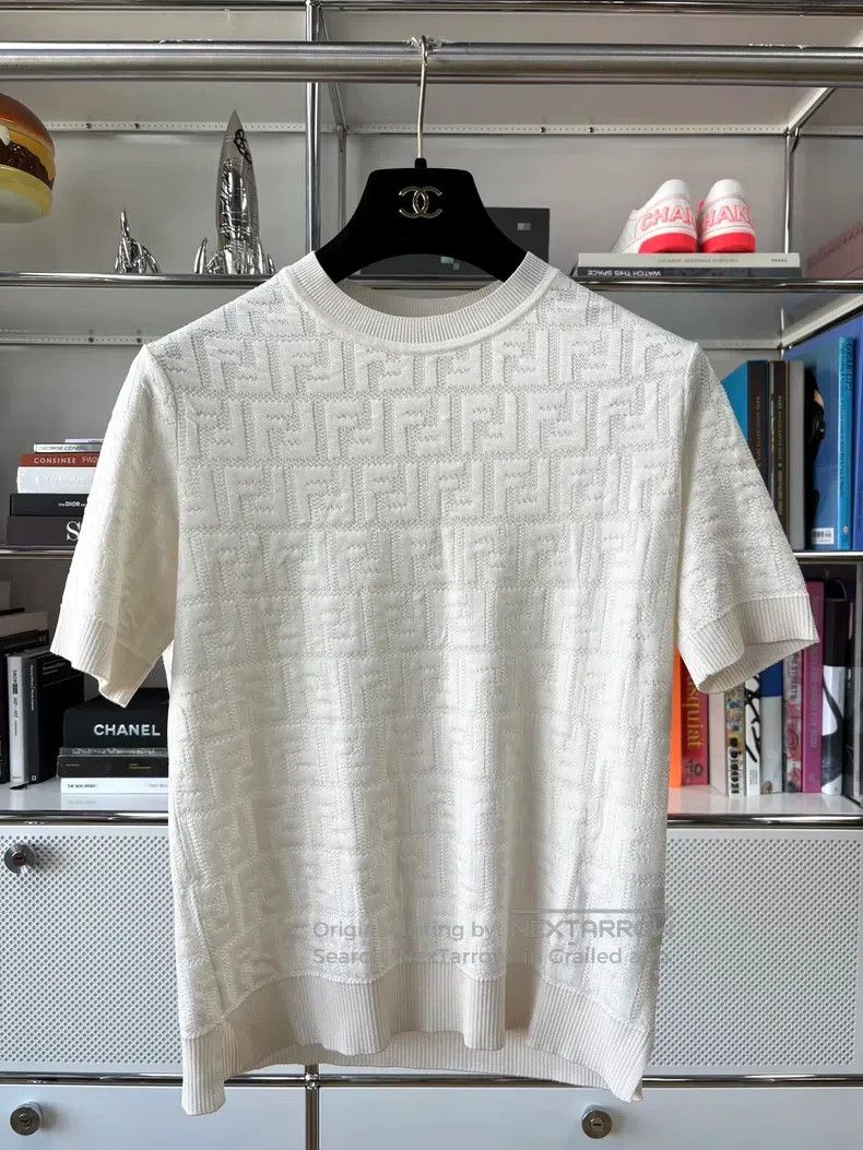 Fendi Fendi White Double F Full Print Round Neck Knit T-Shirt Size XS / US 0-2 / IT 36-38 - 1 Thumbnail