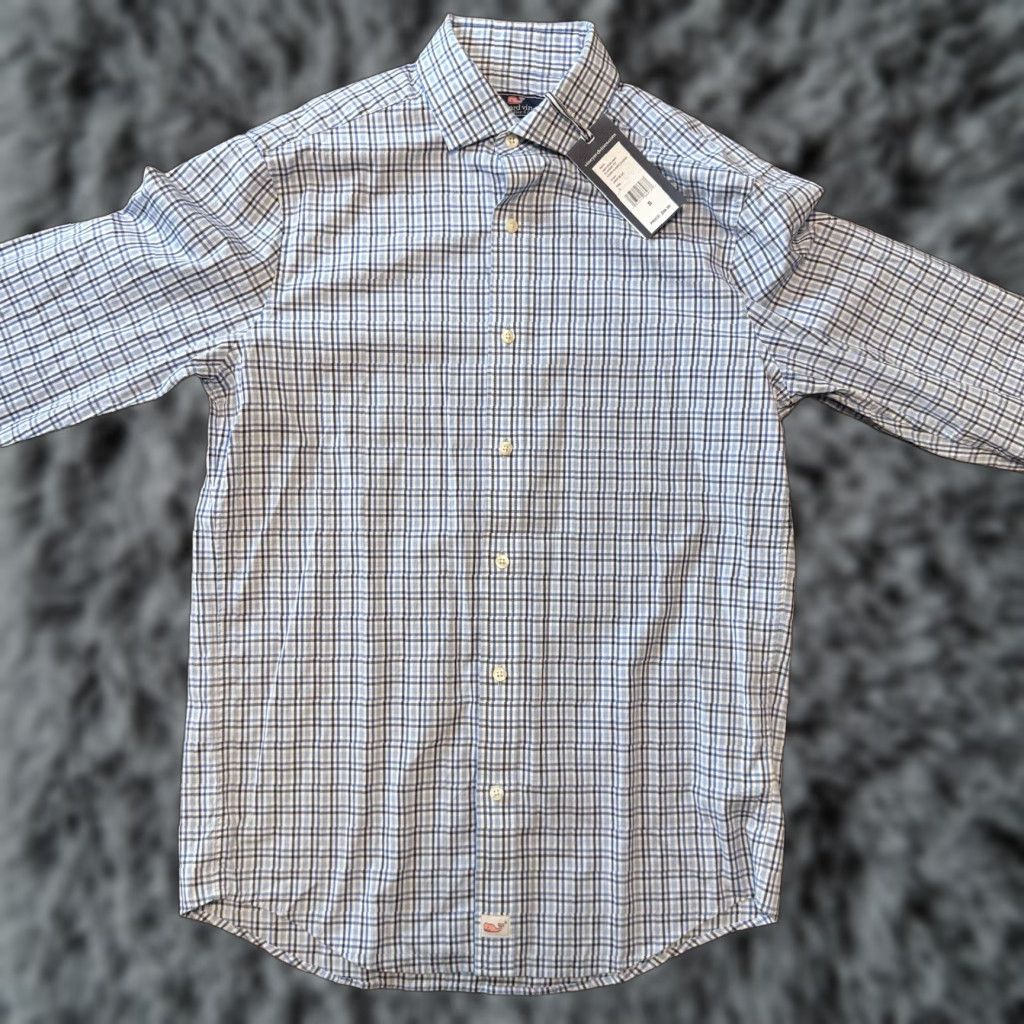 Vineyard Vines Cooper Shirt Men’s Small Blue Check Long Sleeve Classic Fit Button-Up