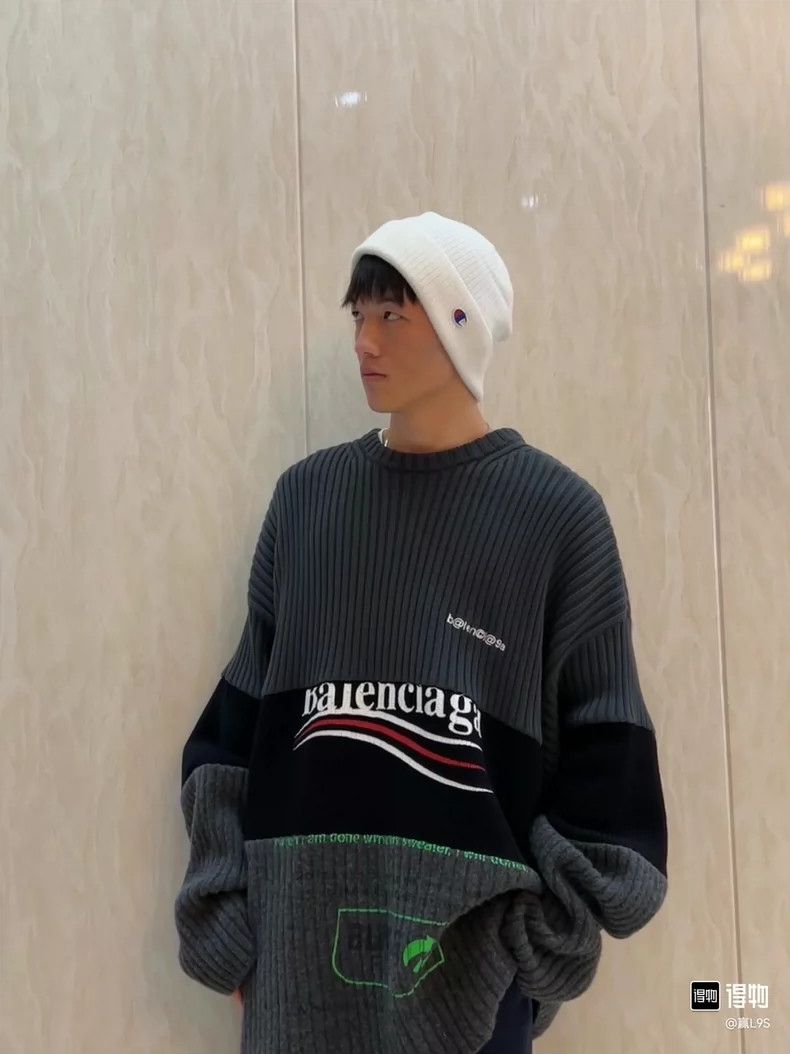 Balenciaga Balenciaga Logo Paneled Crew Neck Knit Pullover Sweater Size US S / EU 44-46 / 1 - 8 Thumbnail