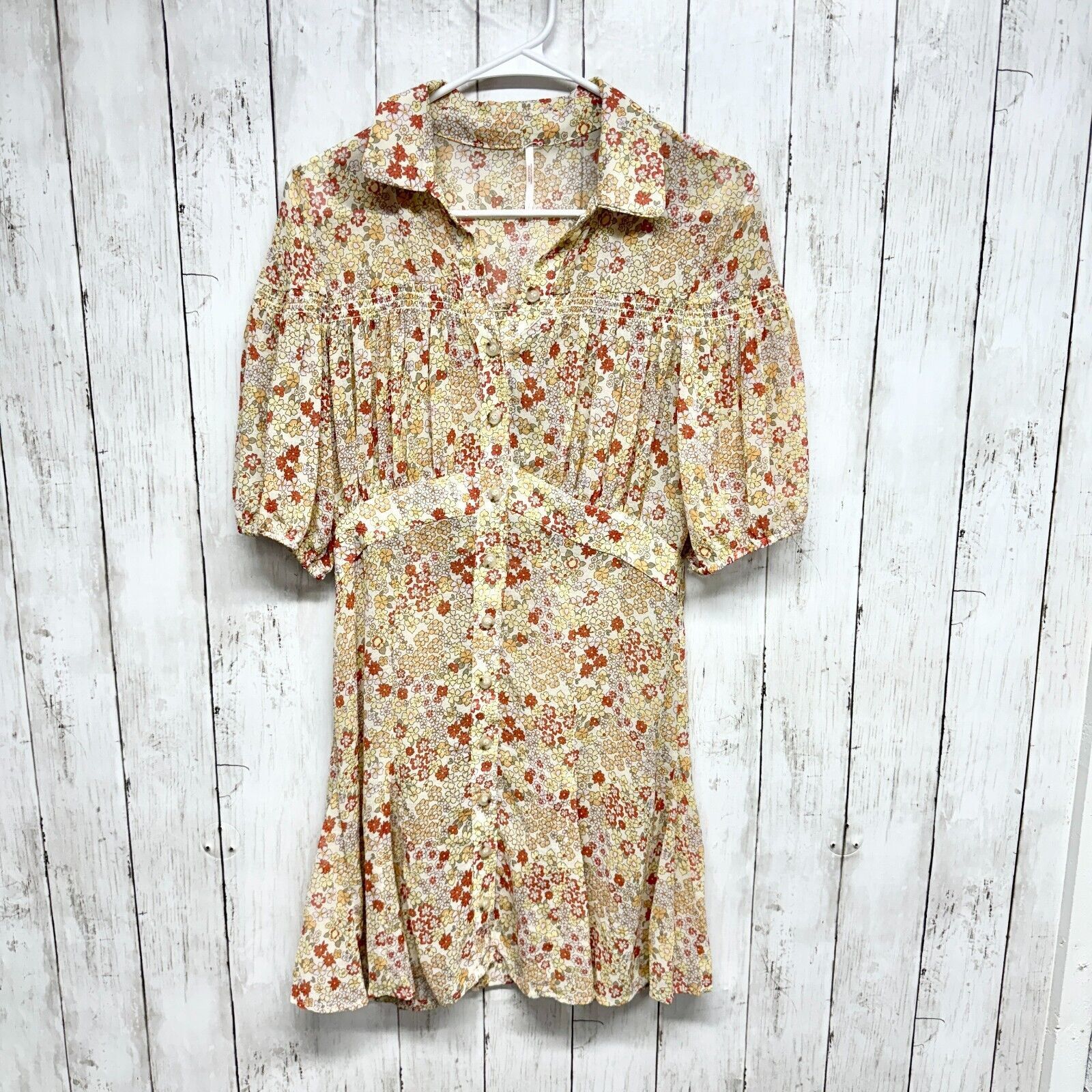 Free People Free People Dress S Bonnie Mini Tea Combo Puff Sleeve Button Size S / US 4 / IT 40 - 1 Thumbnail
