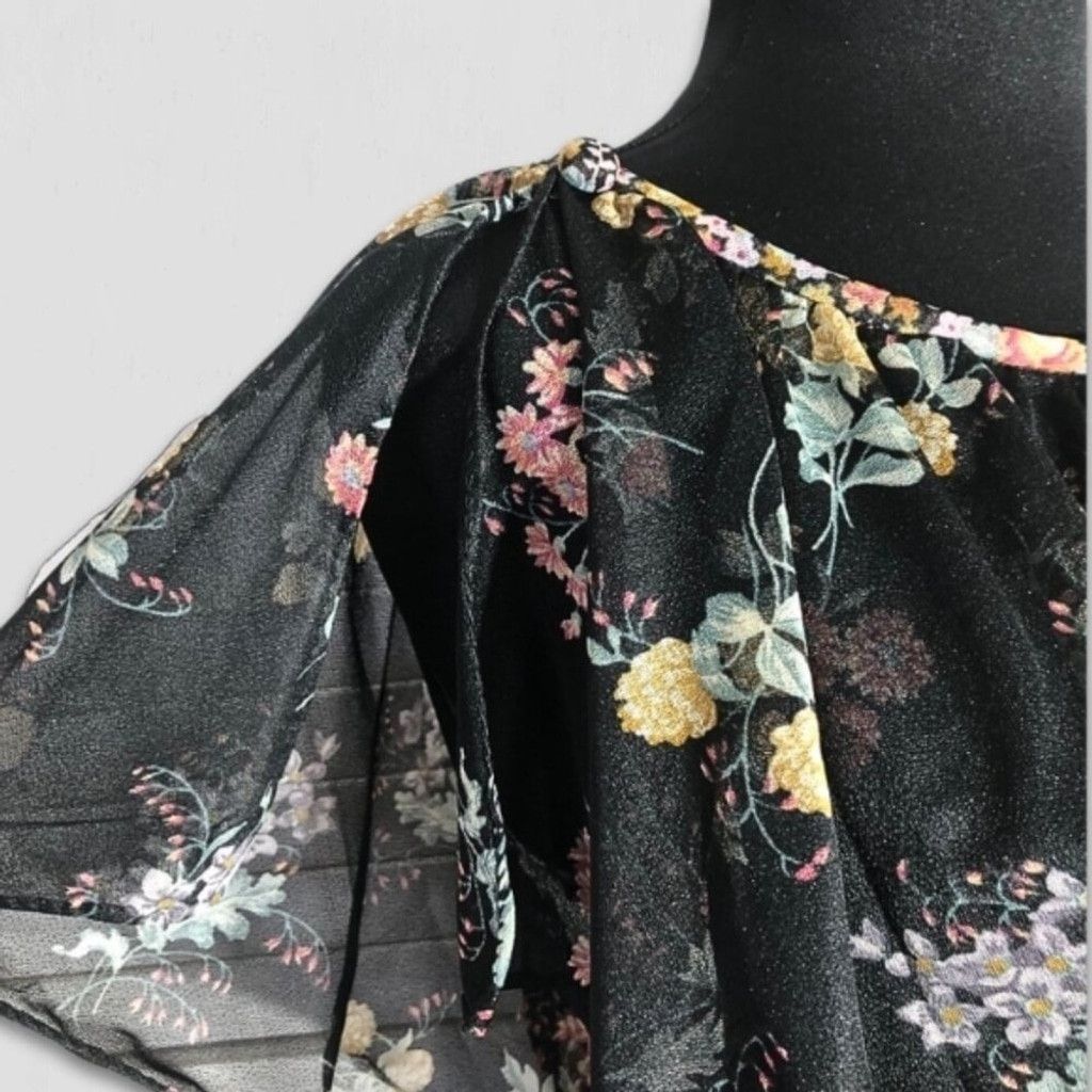 Vintage 80s Full Swing Boho Dress Back Zipper Floral Cottage Black M Size L / US 10 / IT 46 - 4 Thumbnail