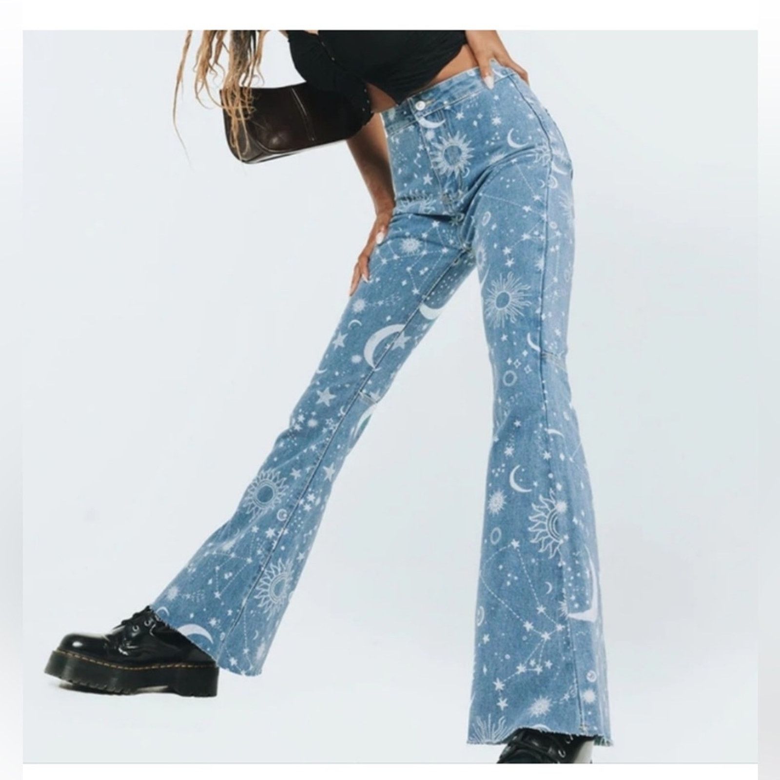 Other Super Cool Juny Celestial Whimsigoth Flare Jeans! Size 28" / US 6 / IT 42 - 2 Thumbnail
