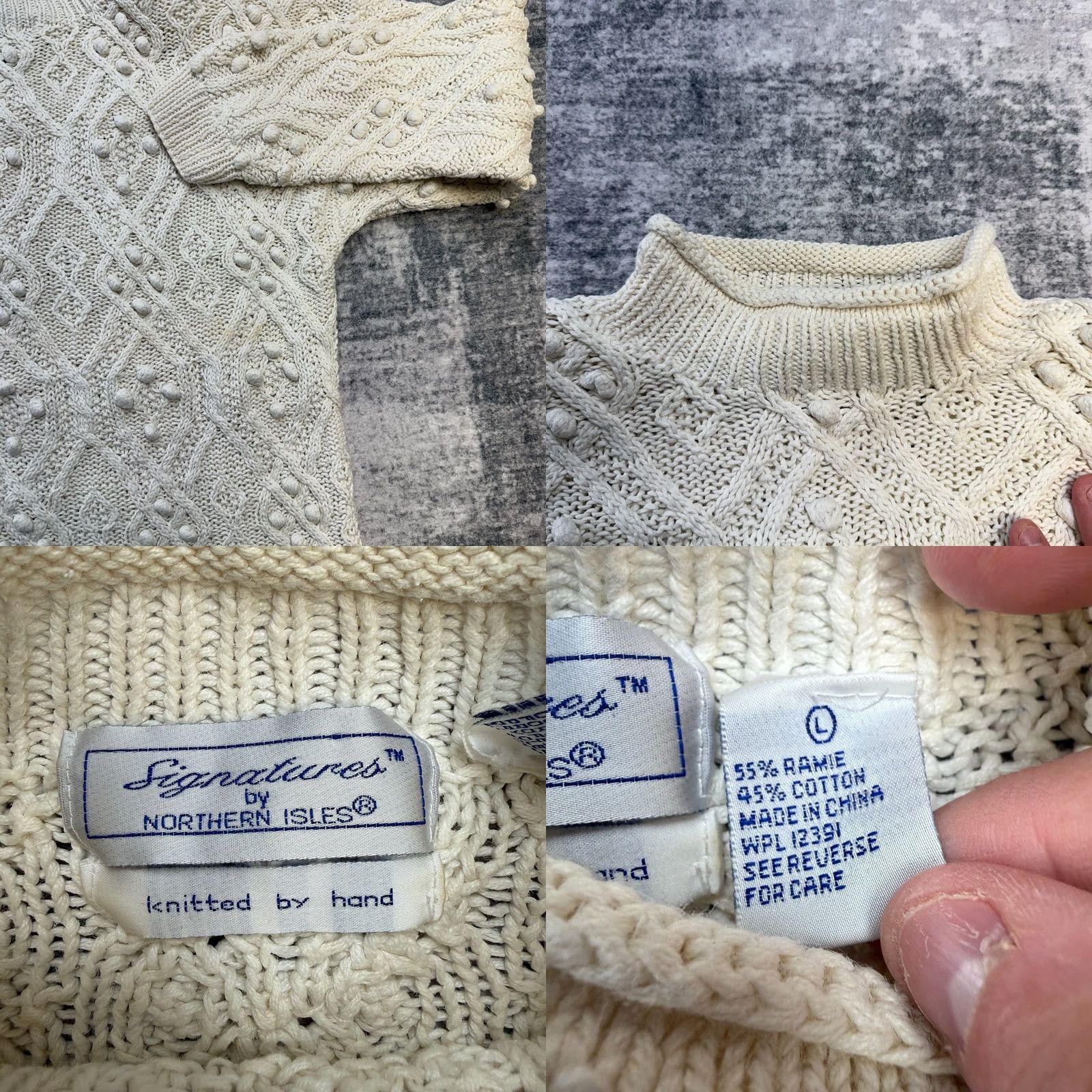 Vintage VTG Northern Isles Sweater Womens Large Ivory Mock Neck Cable Knit Pullover 90s Baggy Hair Bobbles, 90s Theme, Casual Womens Size L Size L / US 10 / IT 46 - 8 Thumbnail