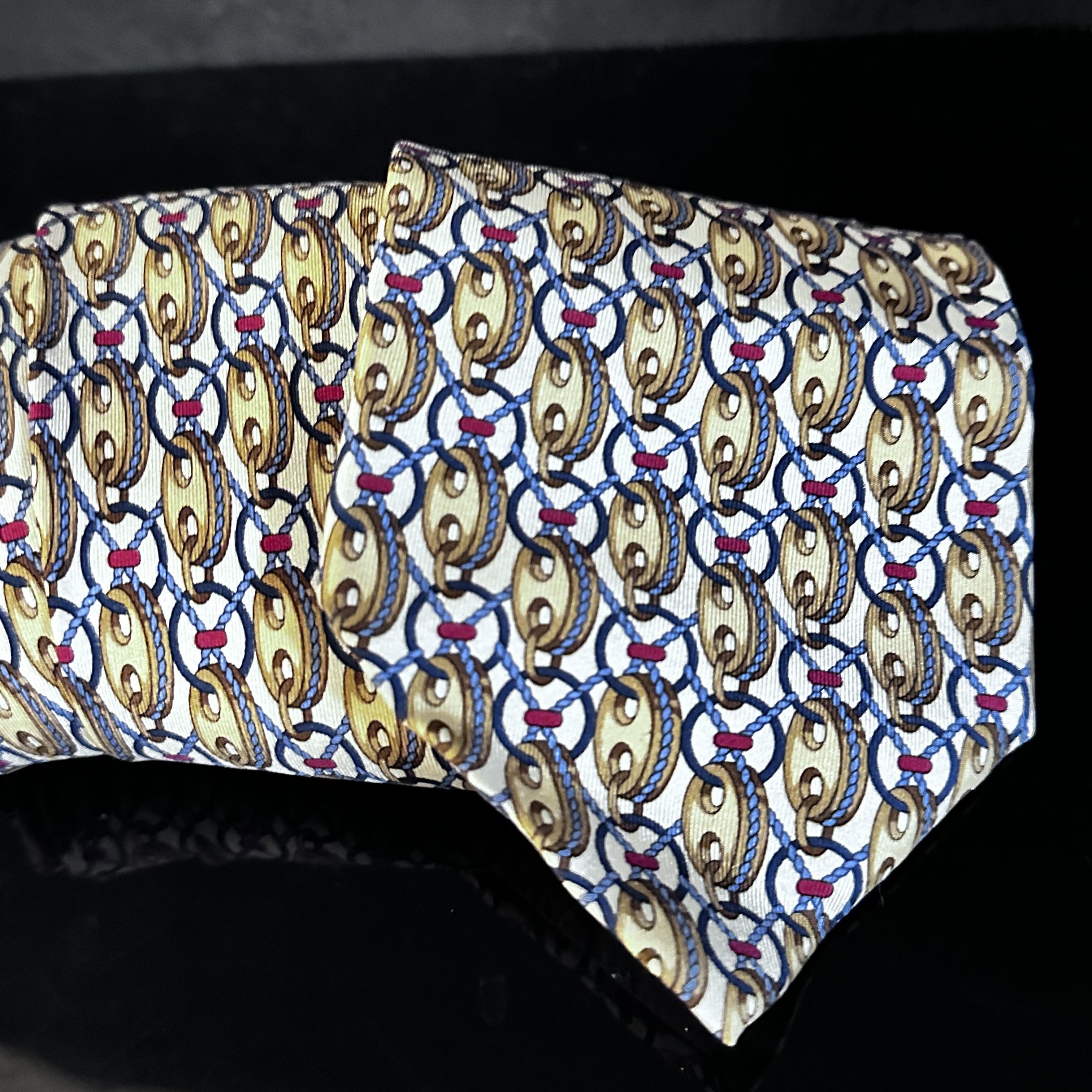 Gucci Gucci Gold Silk Tie Link Chain EUC Neckwear White Baroque ro Size ONE SIZE - 4 Thumbnail