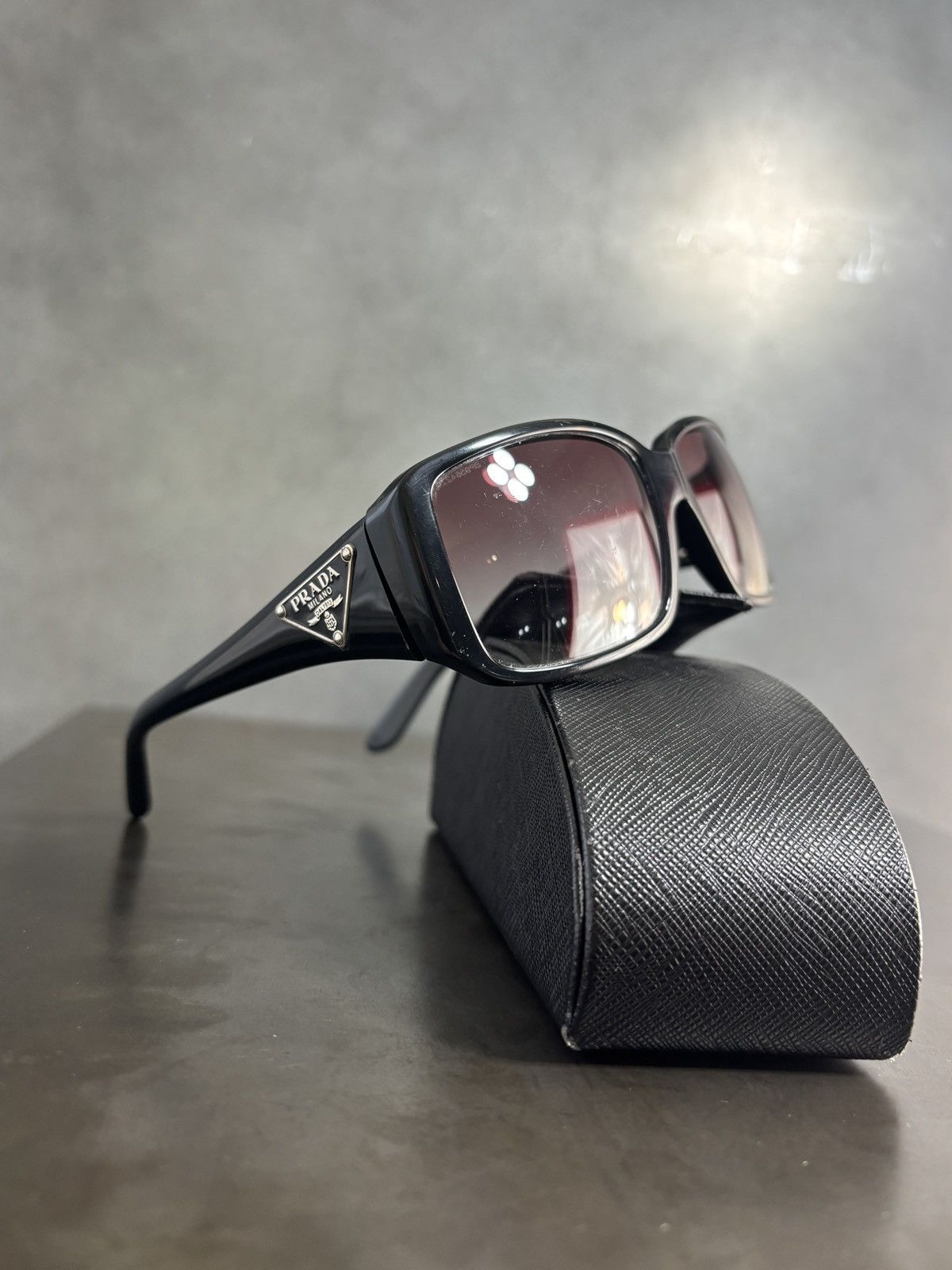 Y2K Prada Sunglasses SPR16L Triangle Logo Case 2000s Vintage