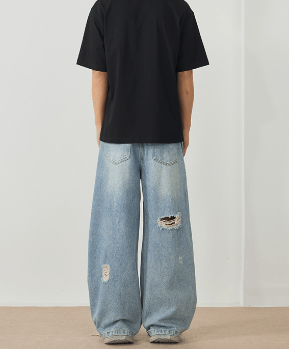 Japanese Brand × Jean Men's loose wide-leg patchwork ripped baggy jeans Size US 32 / EU 48 - 5 Thumbnail