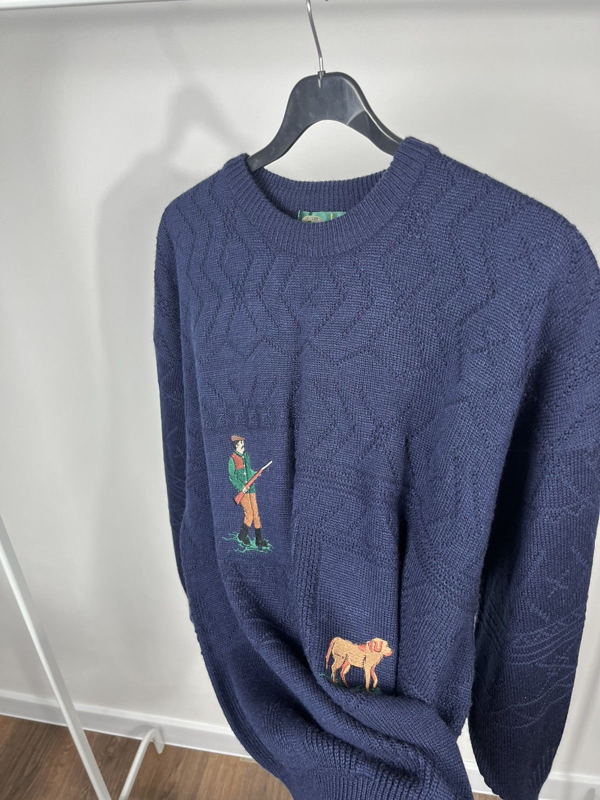 Other Vintage Navy Knit Sweater Hunting Embroidery Dog Man Size US M / EU 48-50 / 2 - 8 Thumbnail