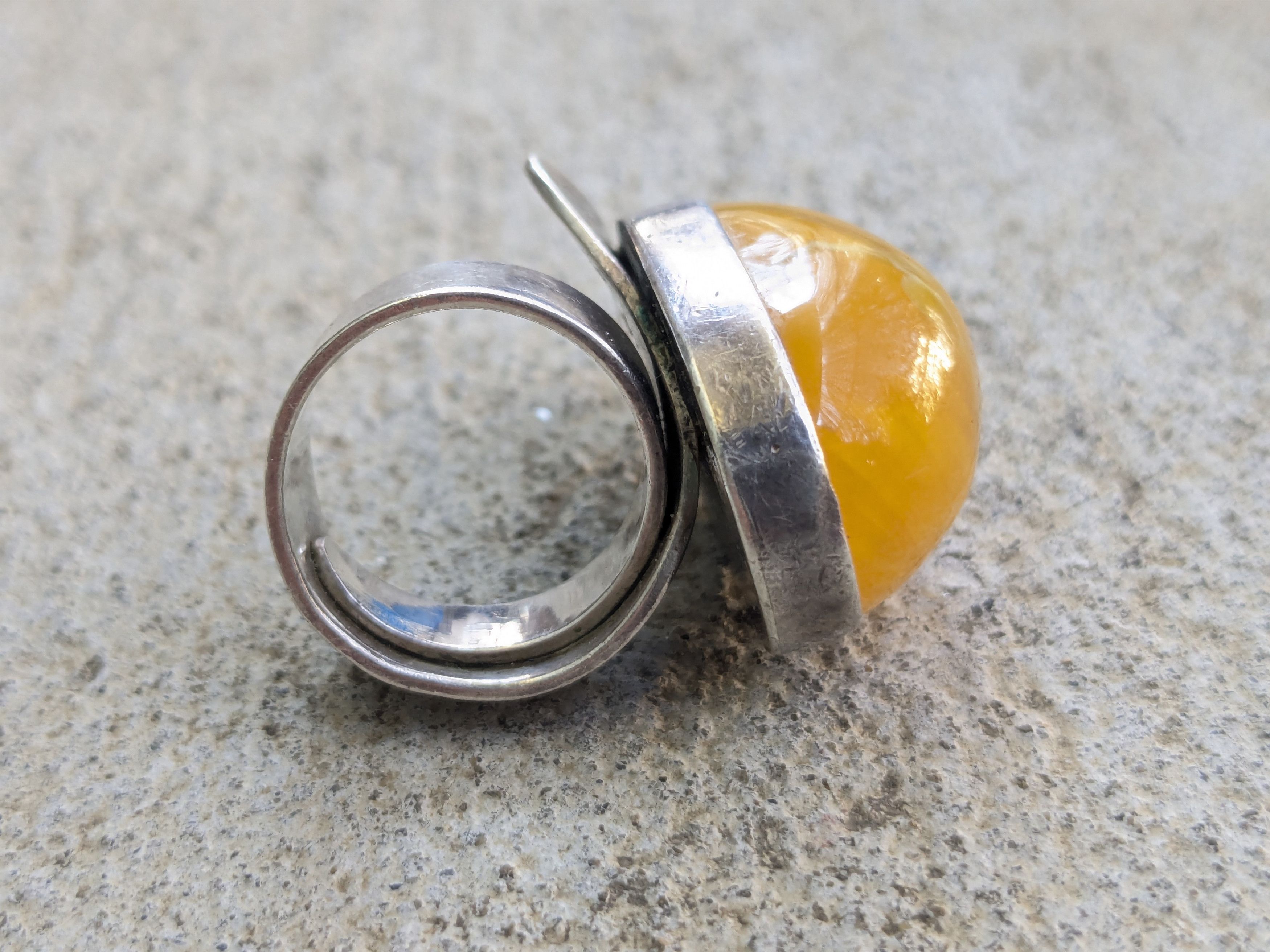Jewelry Vintage Sterling Silver Ring Amber 5.75 Asymmetrical Size ONE SIZE - 9 Thumbnail